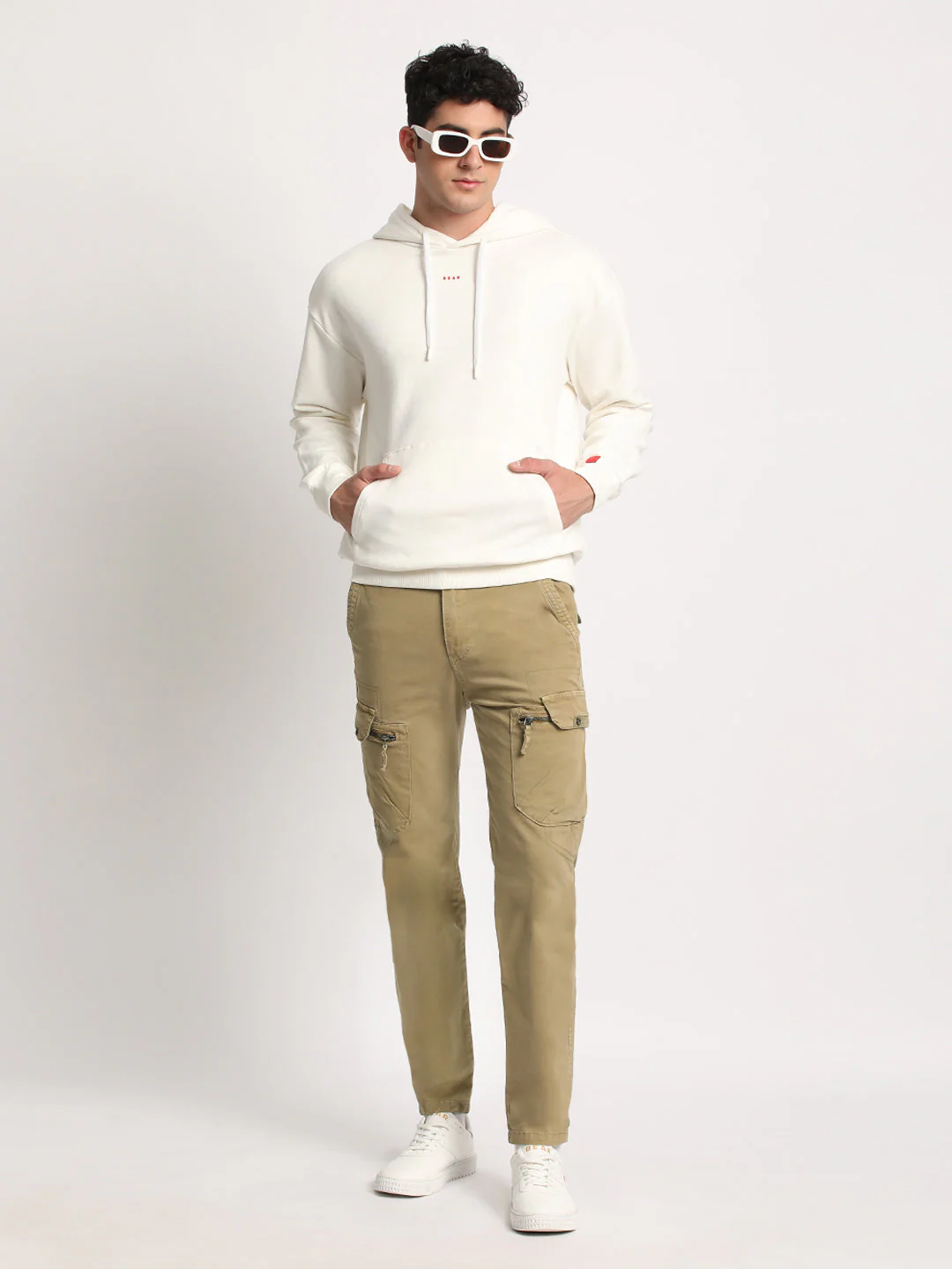 Men Beige Solid Slim Fit Cargo - Image 5