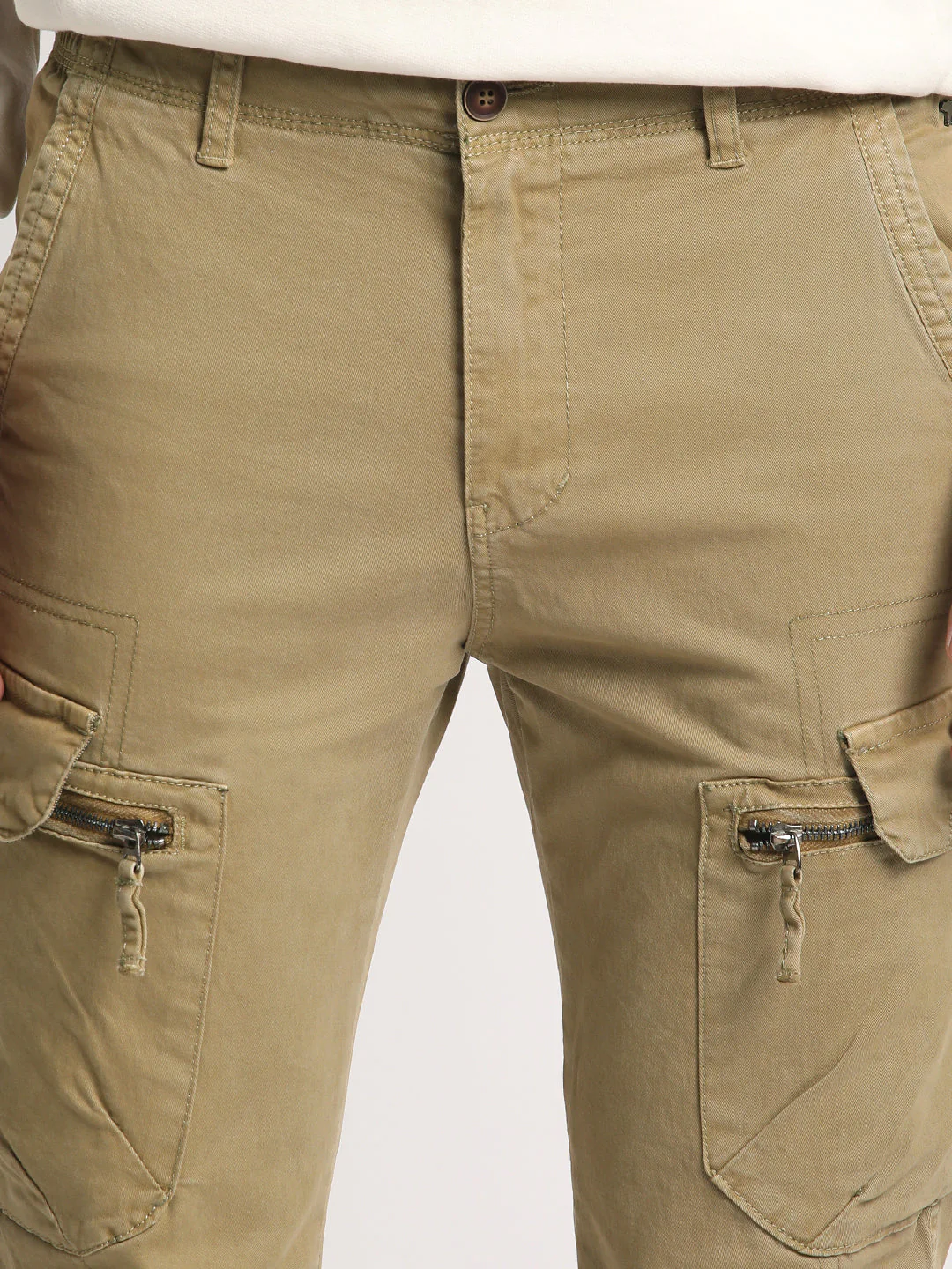 Men Beige Solid Slim Fit Cargo - Image 6