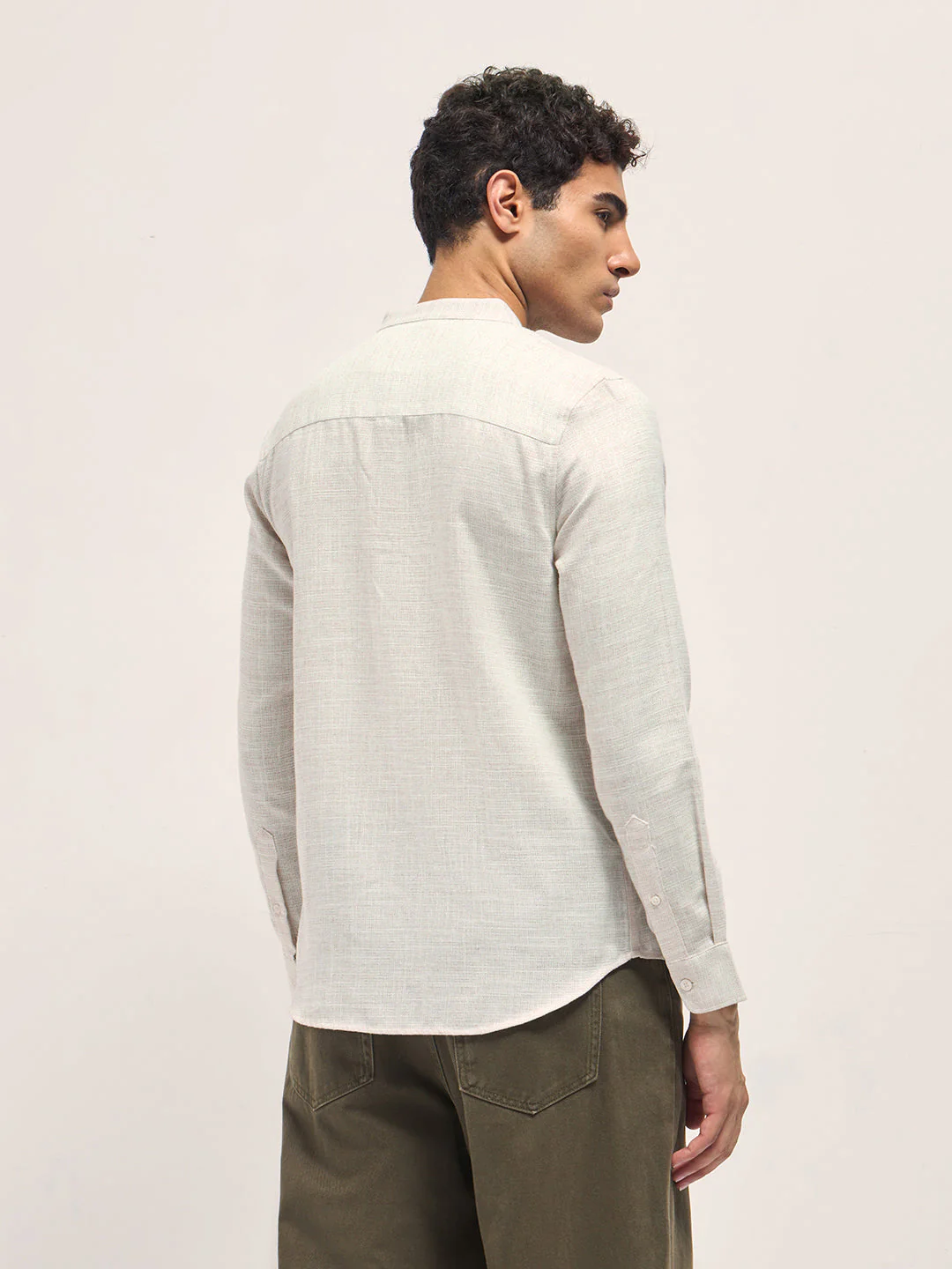 Men Beige Solid Slim Fit Casual Shirt - Image 2
