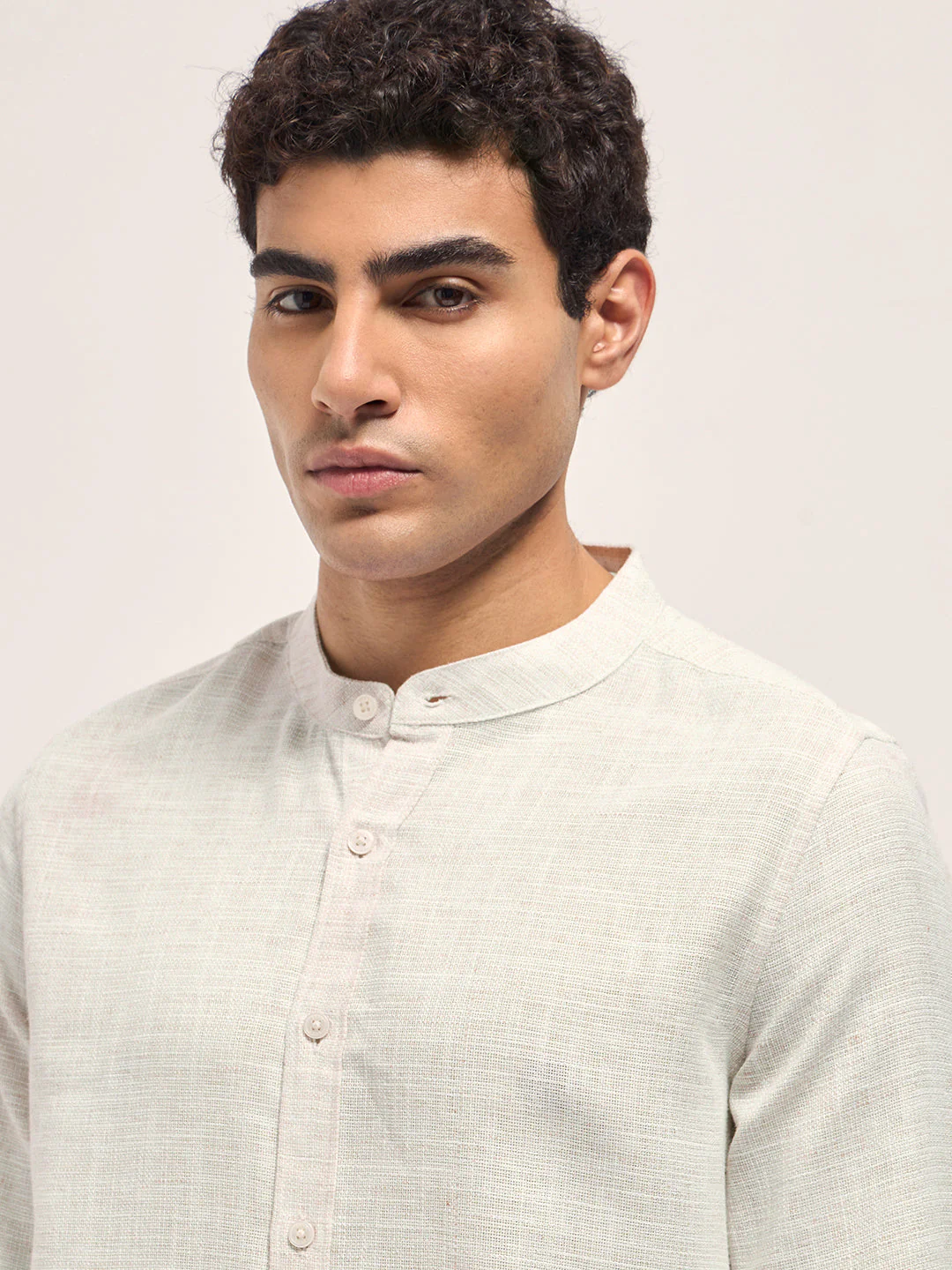 Men Beige Solid Slim Fit Casual Shirt - Image 5