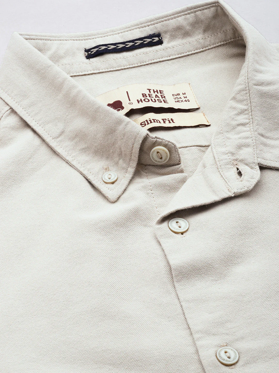 Men Beige Solid Slim Fit Cotton Shirt - Image 2
