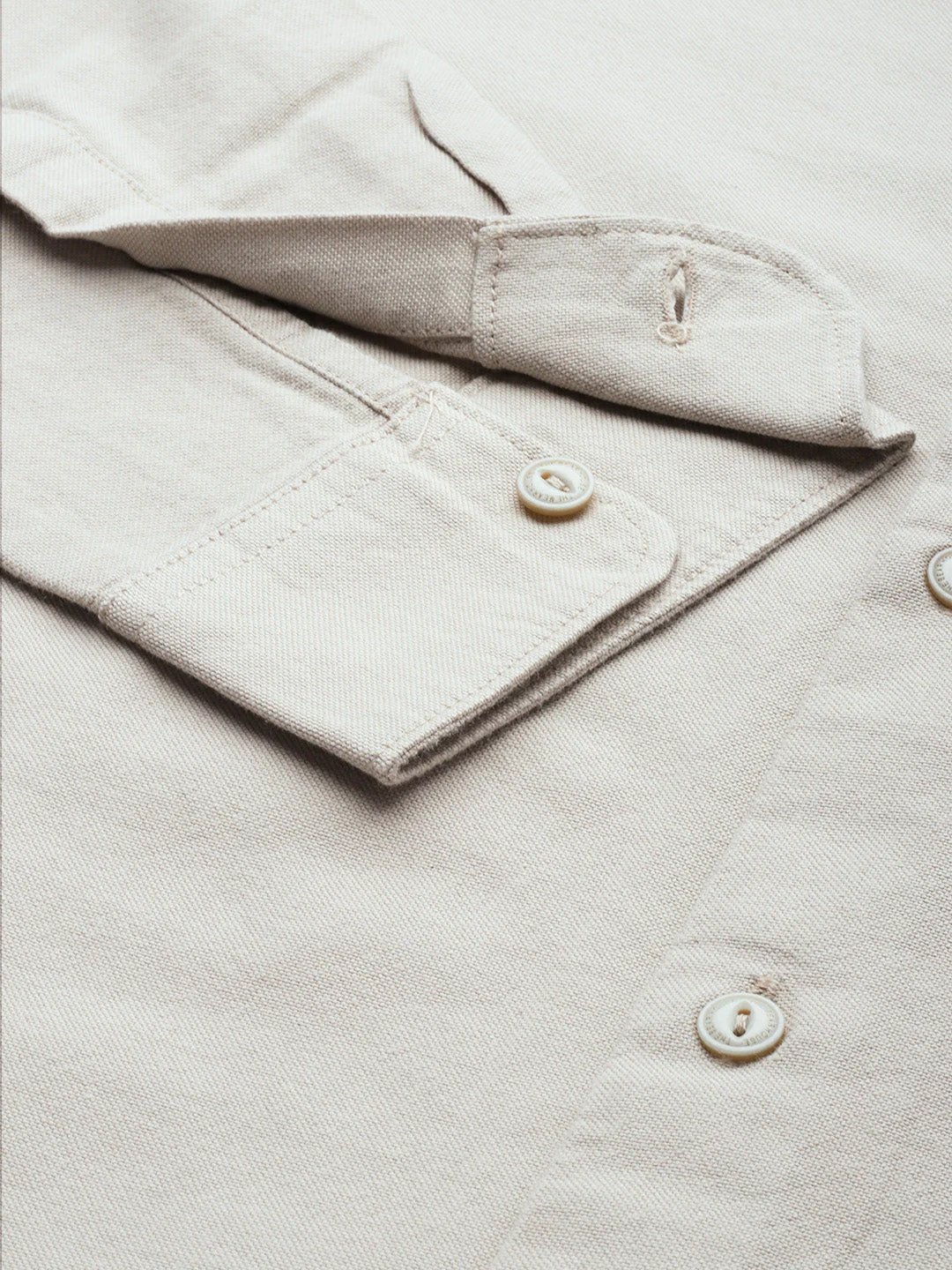 Men Beige Solid Slim Fit Cotton Shirt - Image 3
