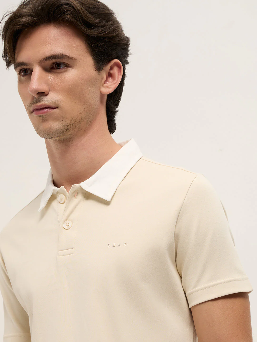 Men Beige Solid Slim Fit Polo - Image 5