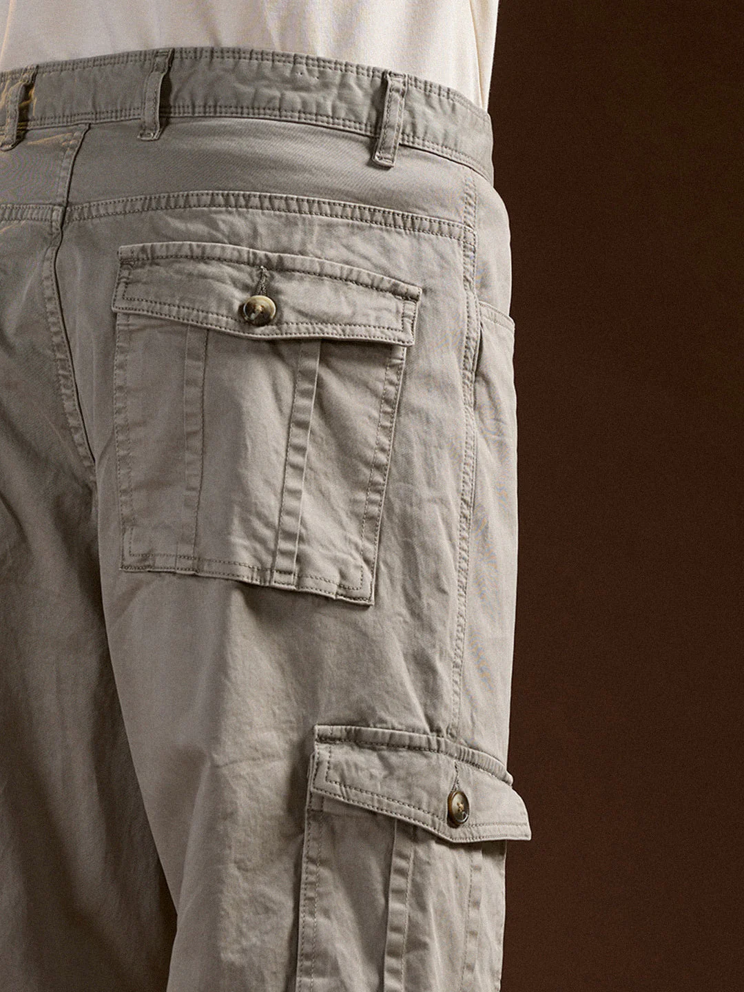Men Beige Solid Straight Fit Cargo Pant - Image 6