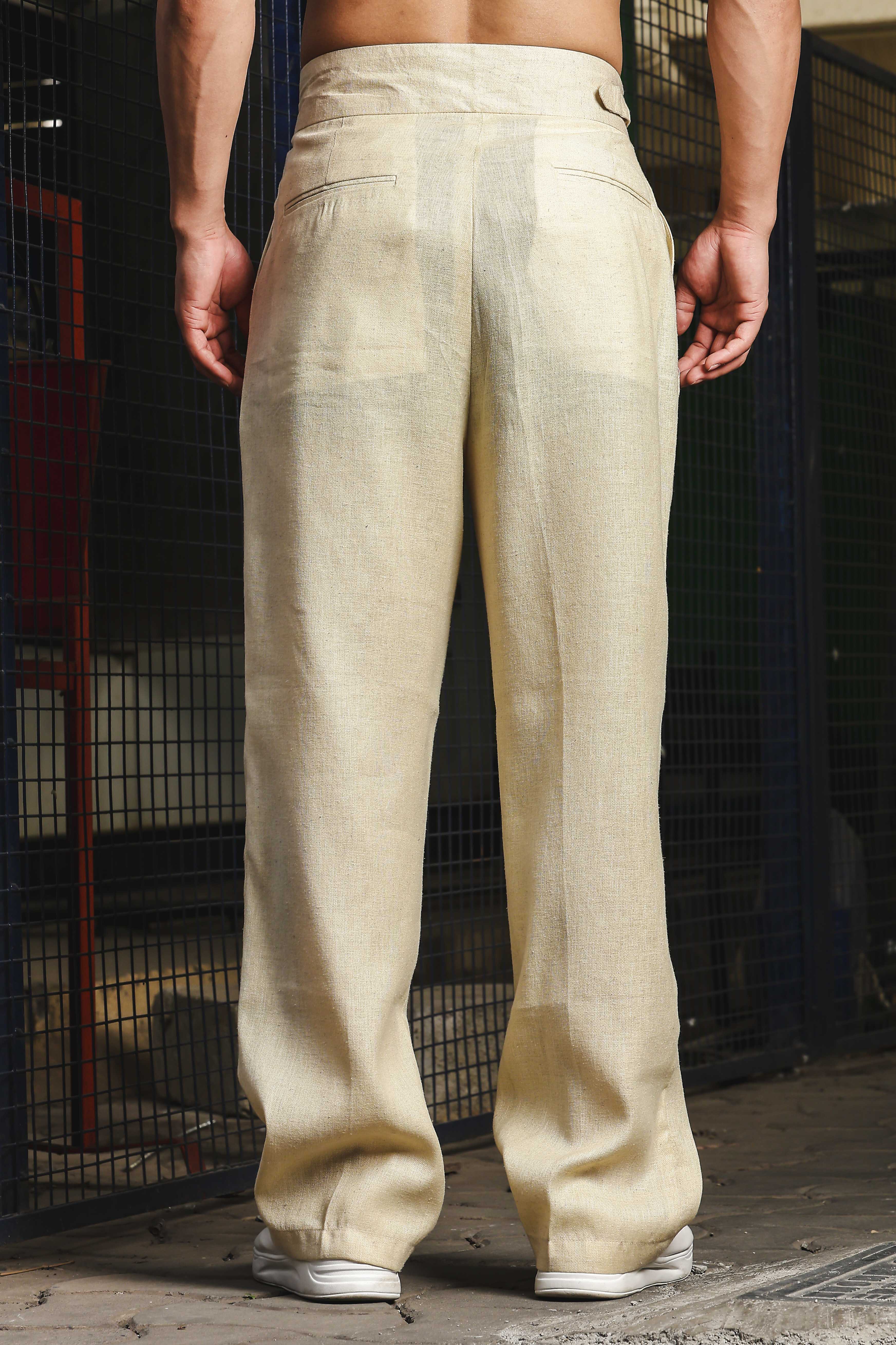 Men Beige Solid Gurkha Trousers - Image 3