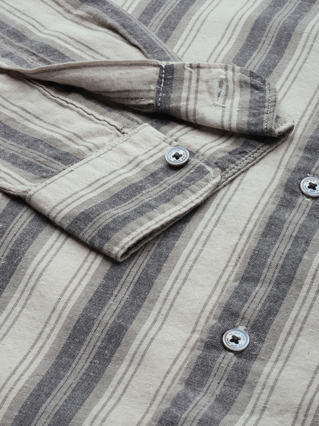 Men Beige Striped Cotton Casual Shirt - Image 4