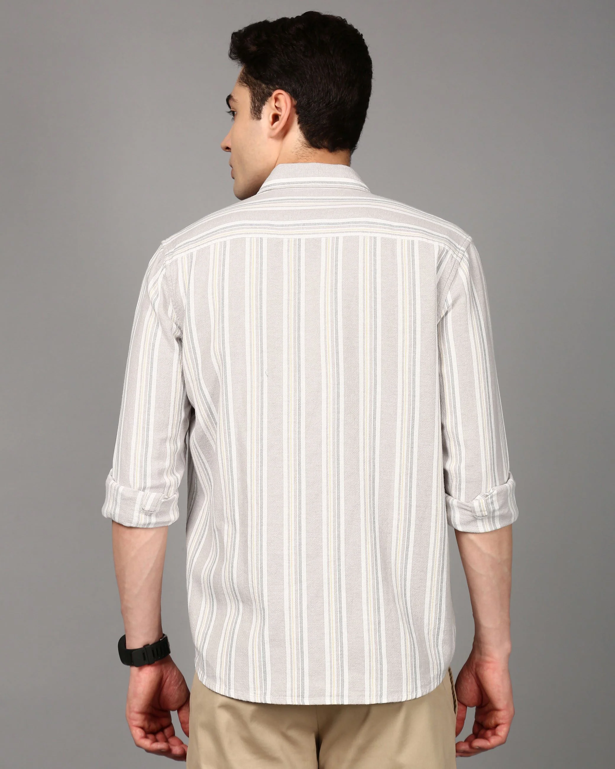 Men Beige Striped Shirt - Image 3