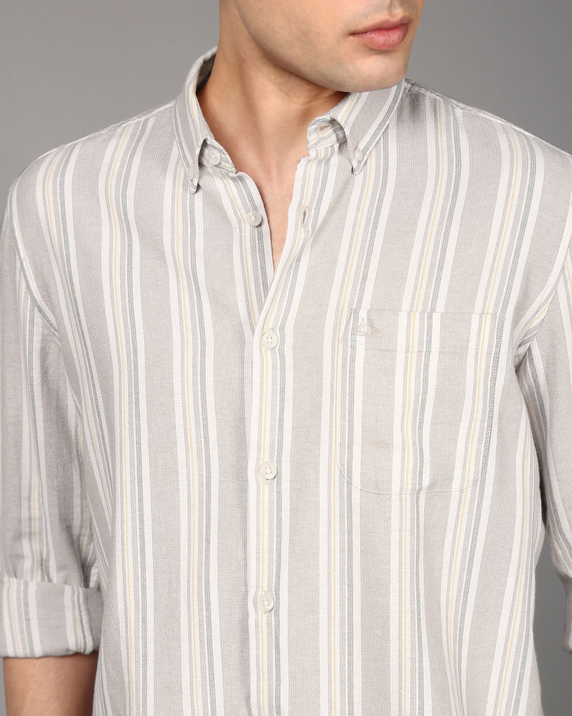 Men Beige Striped Shirt - Image 4