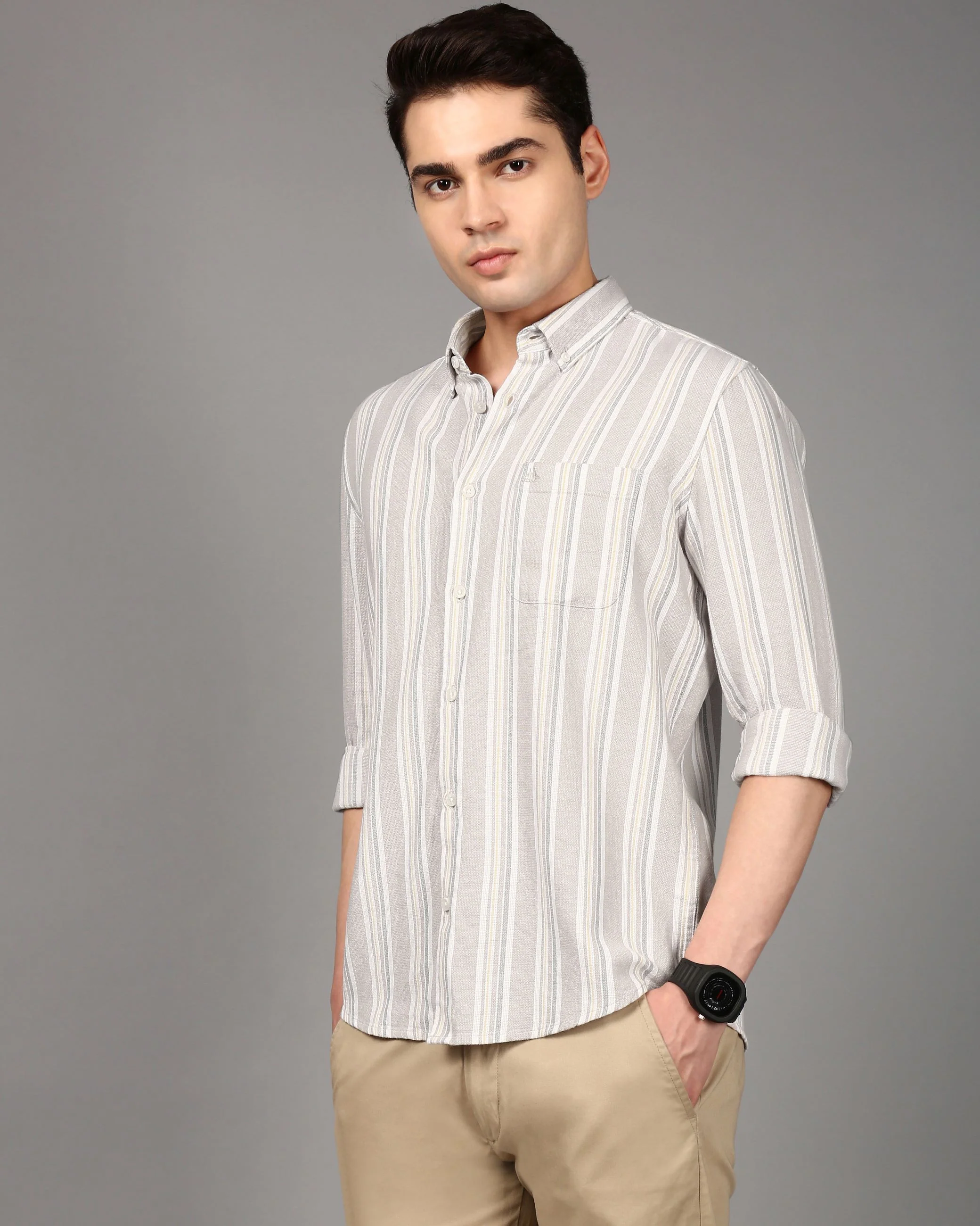 Men Beige Striped Shirt - Image 5
