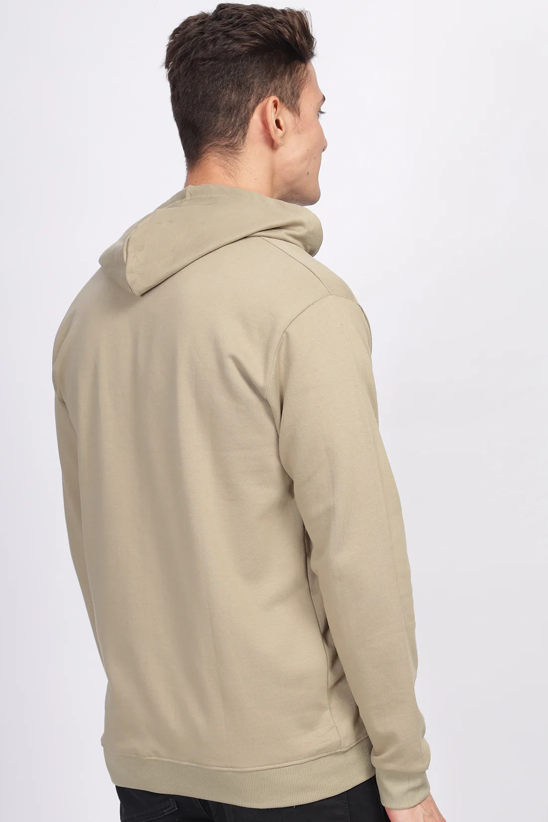 Men Beige  Sweatshirt With Zipper Hoodies - Image 2