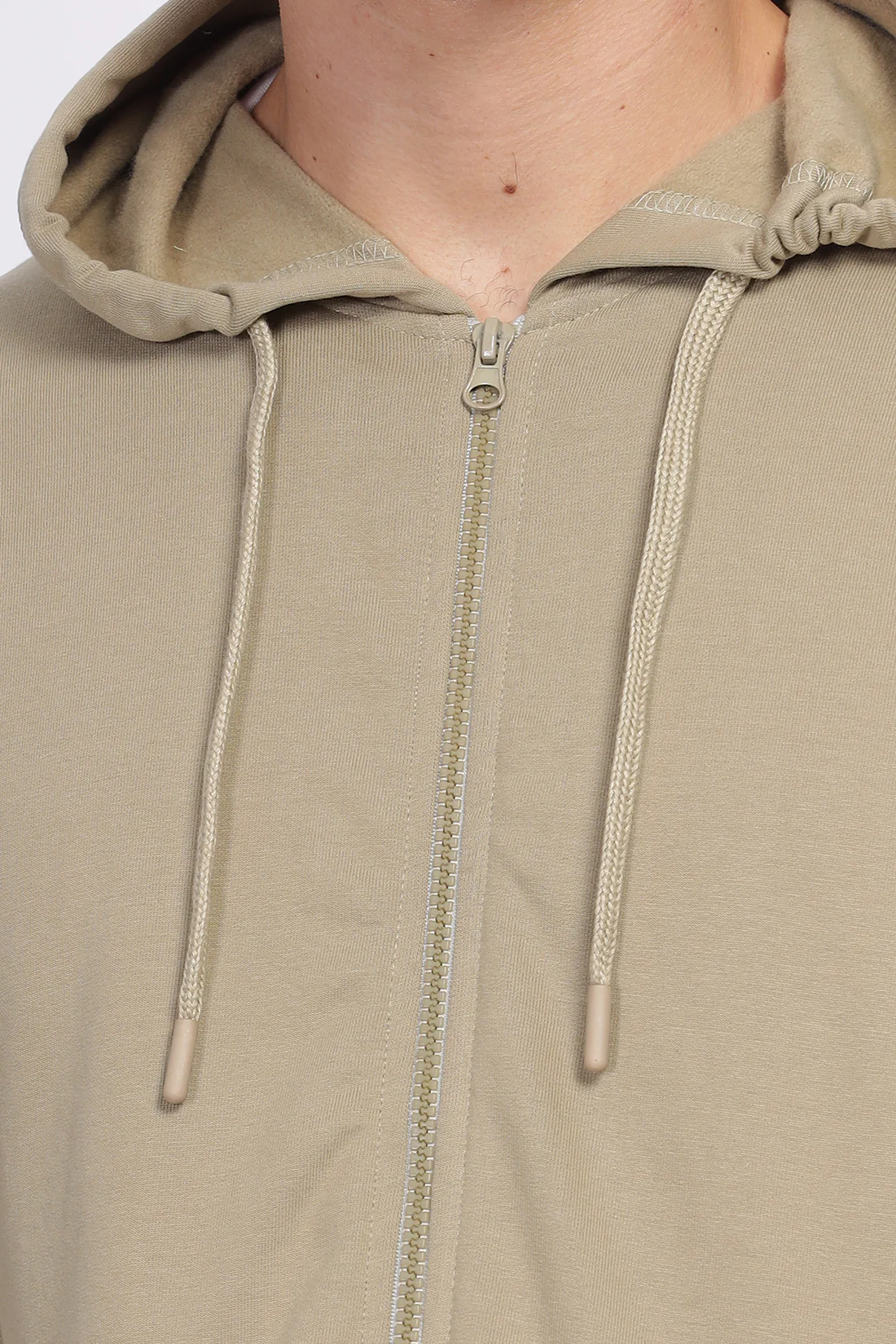 Men Beige  Sweatshirt With Zipper Hoodies - Image 7