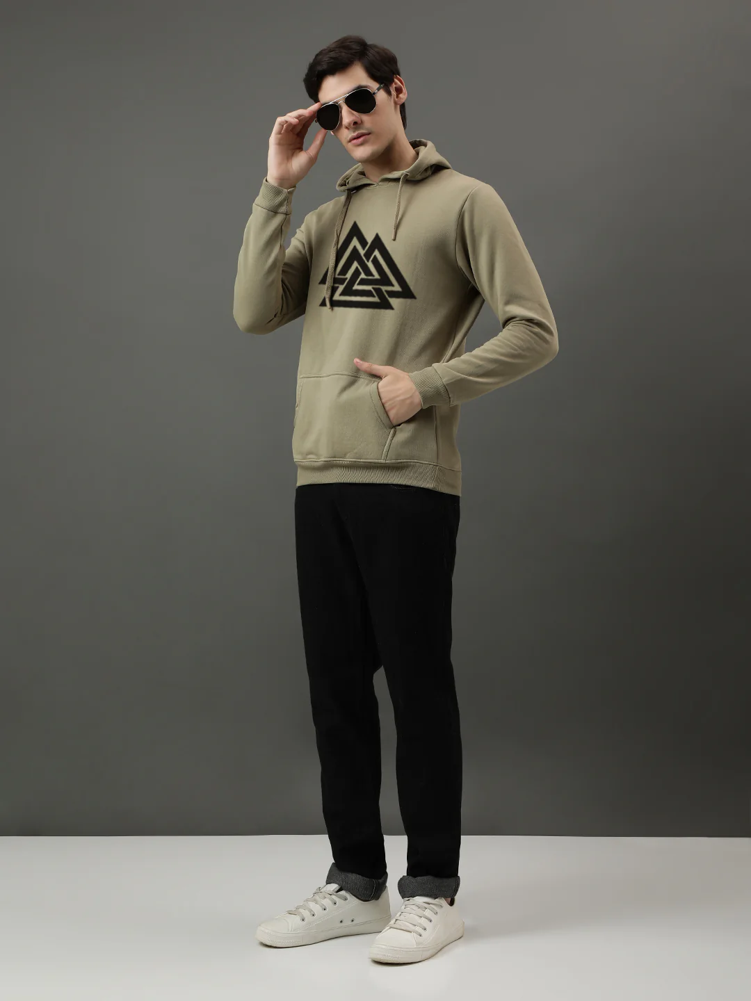 Men Beige Printed Hoodie - Image 2