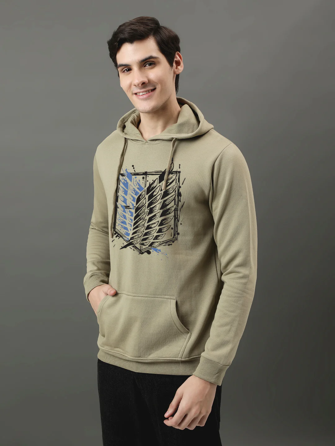 Men Beige Printed Hoodie - Image 3