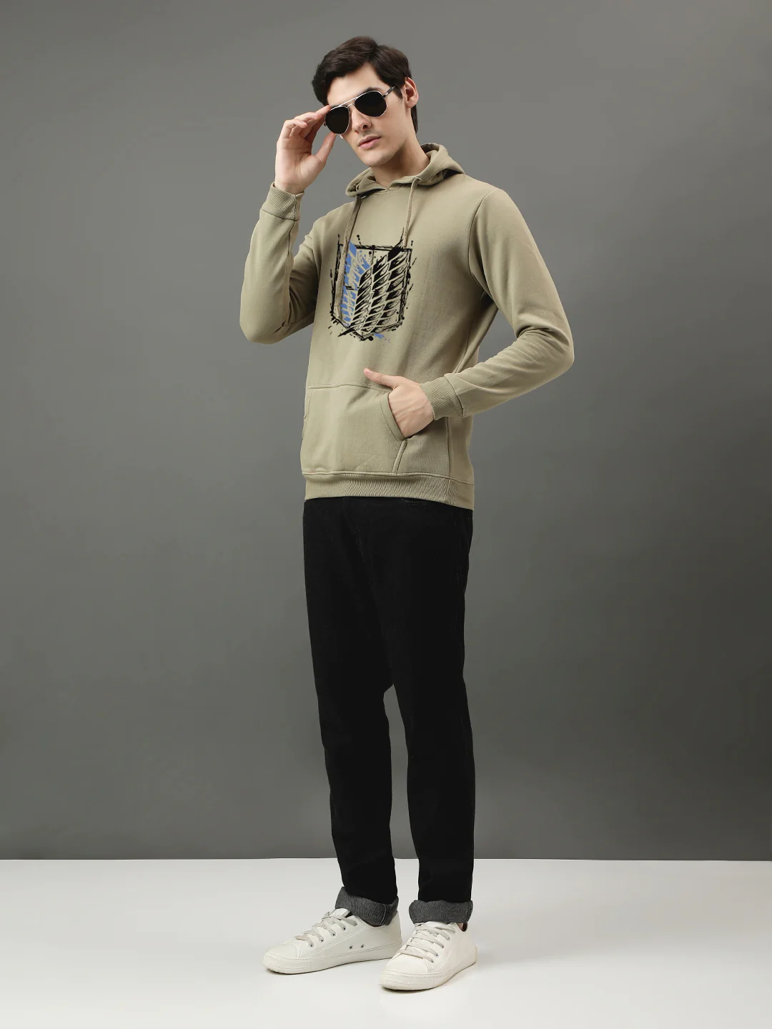 Men Beige Printed Hoodie - Image 4