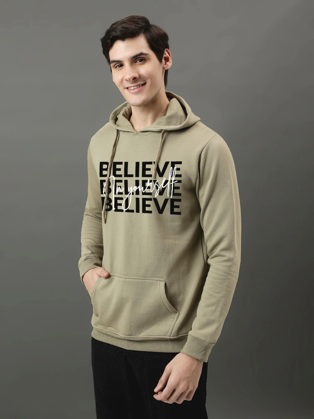 Men Beige Printed Hoodie - Image 3
