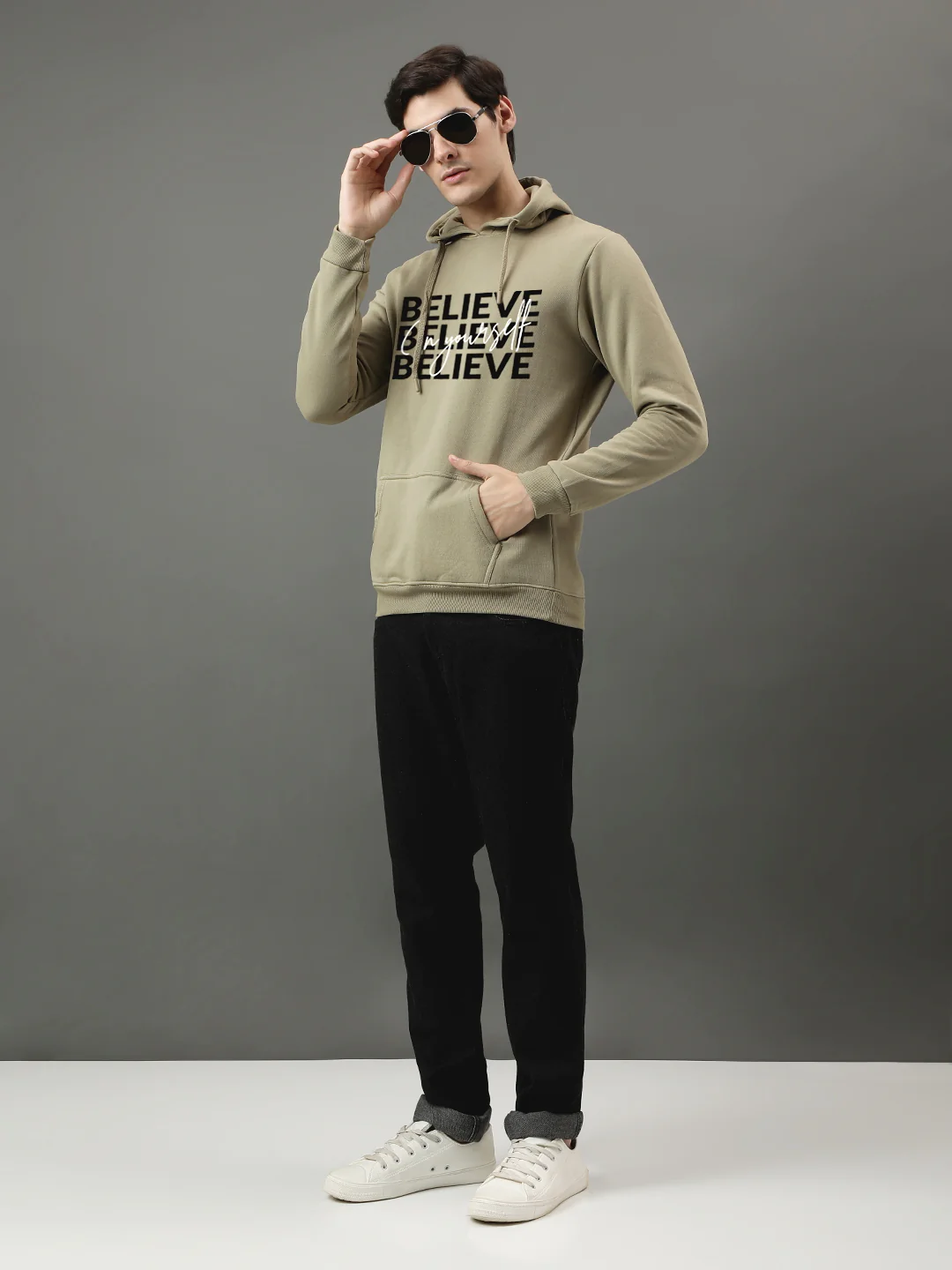 Men Beige Printed Hoodie - Image 4