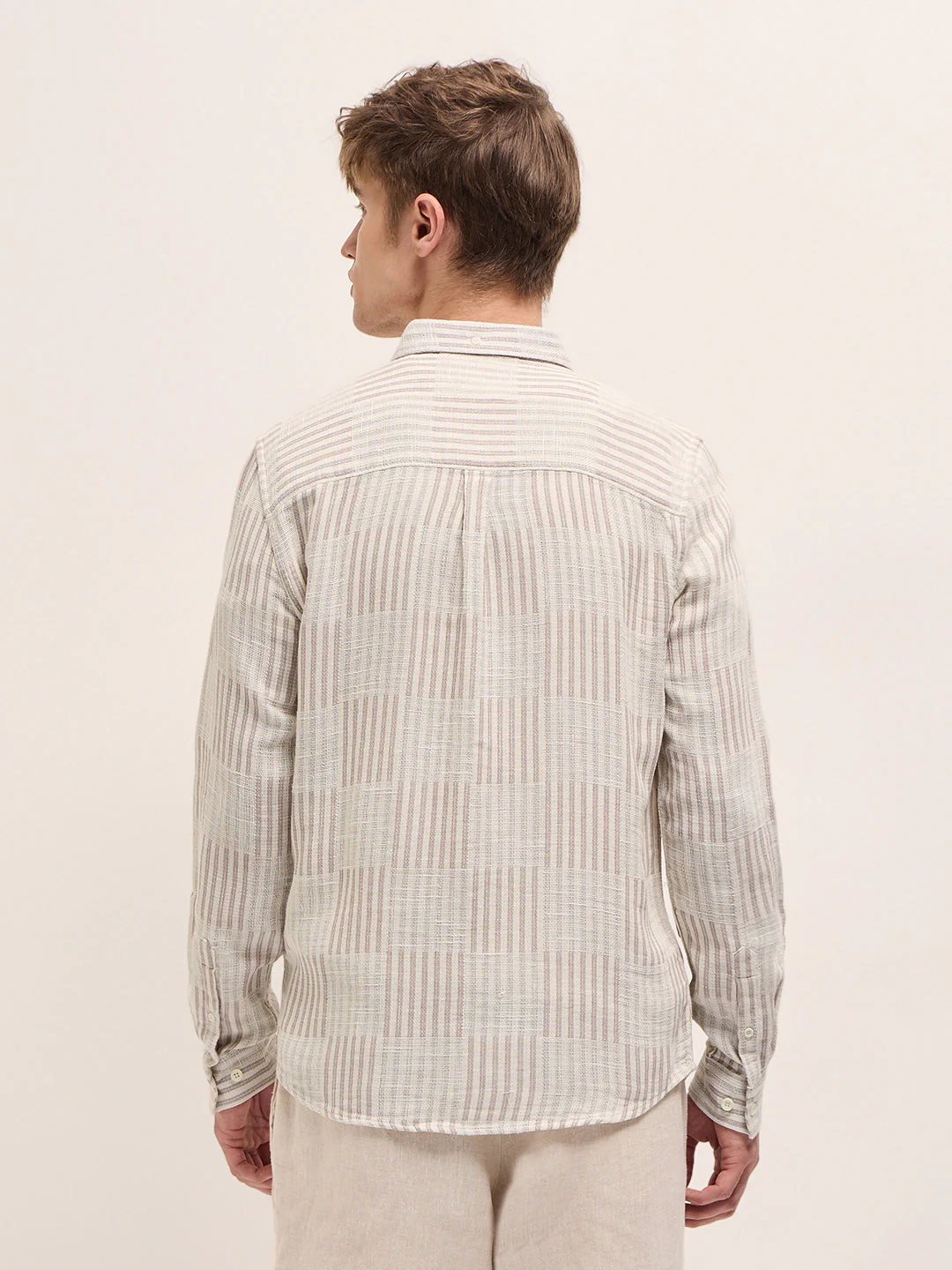Men Beige Vertical Stripes Slim Fit Casual Shirt - Image 2
