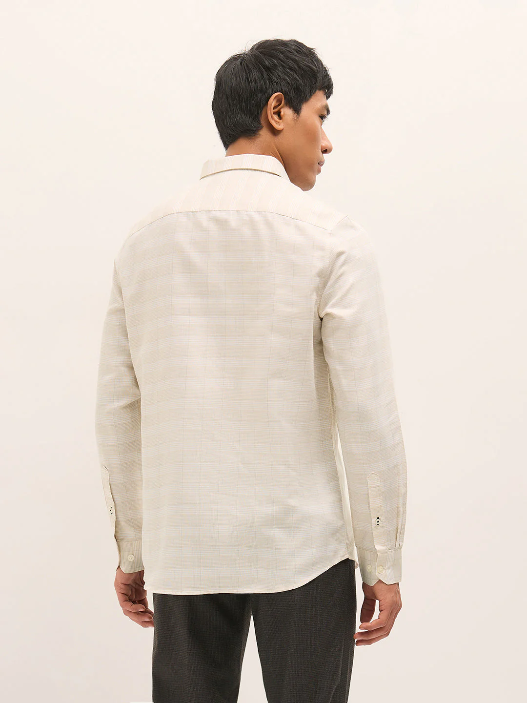 Men Beige Woven Checked Design Tailored Fit Formal Shirt - Image 2