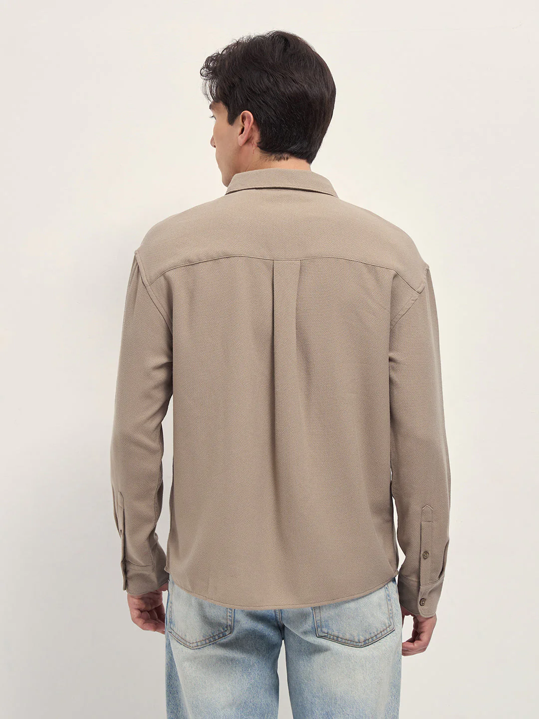 Men Beige Woven Textured Relaxed Fit Casual Shirt - Image 2