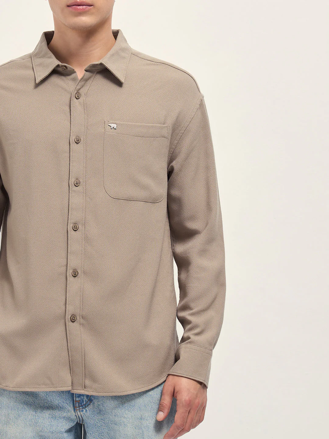 Men Beige Woven Textured Relaxed Fit Casual Shirt - Image 7