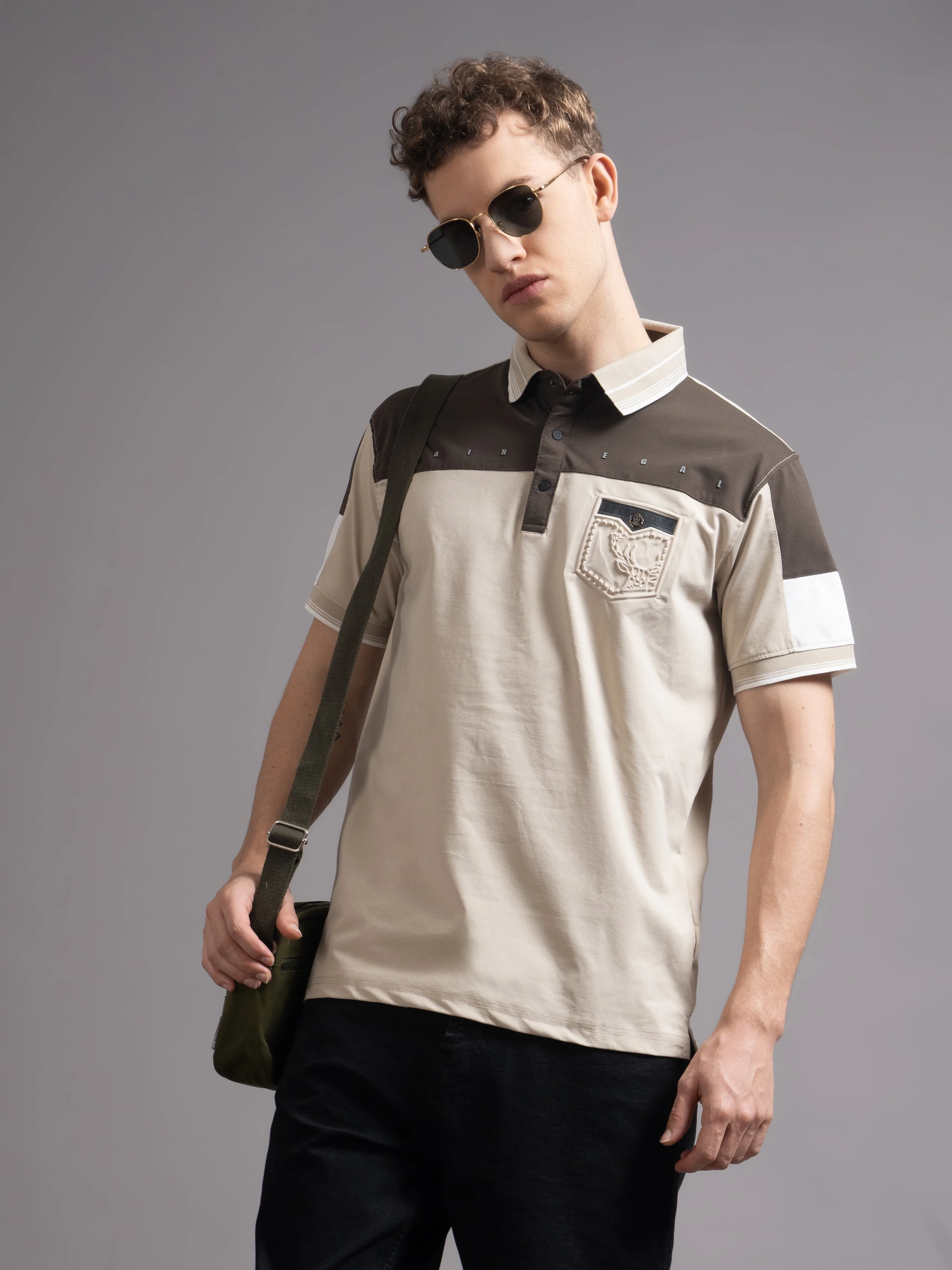 Men Bergen Beige Polo T-Shirt - Image 3