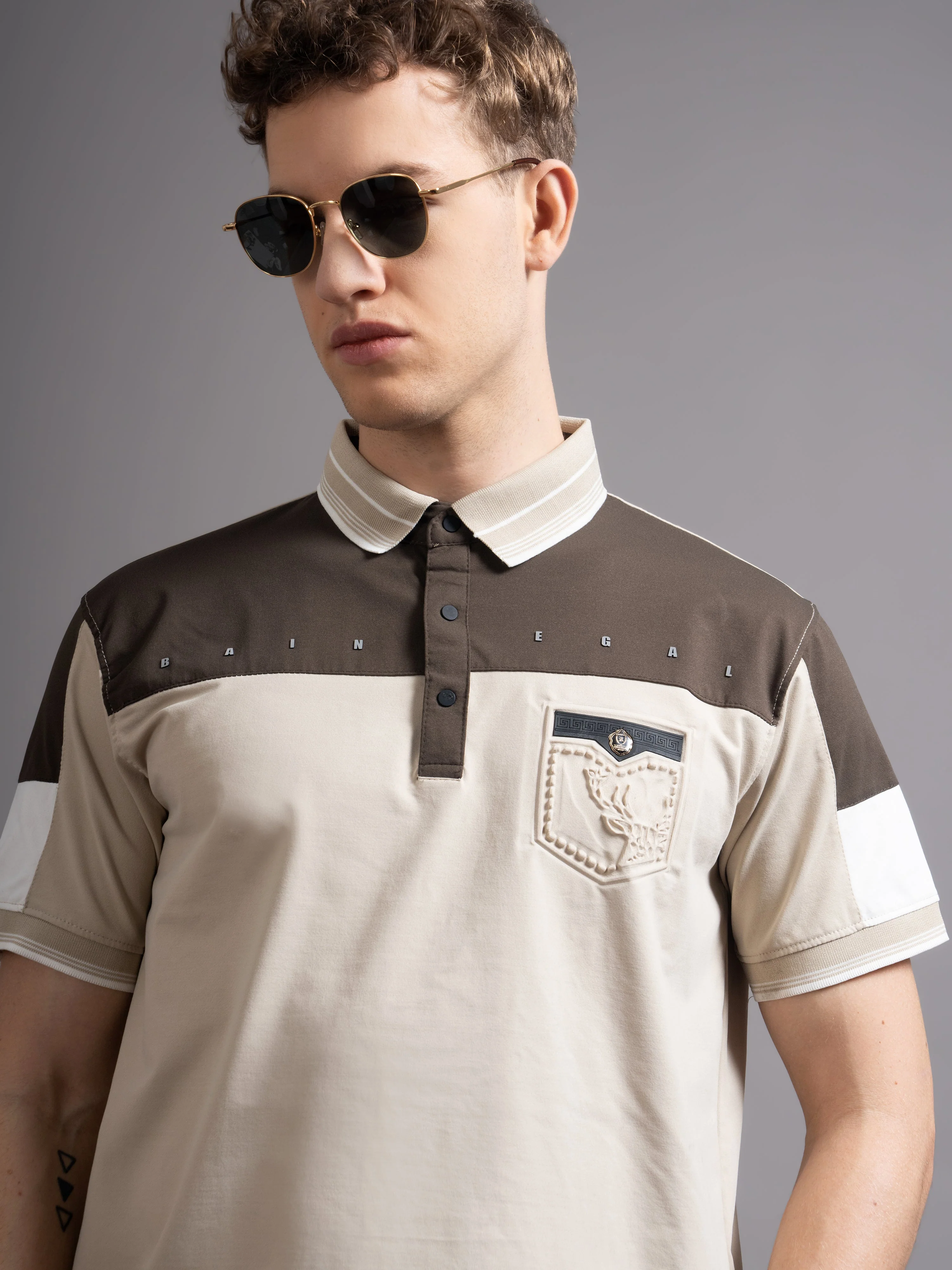 Men Bergen Beige Polo T-Shirt - Image 4