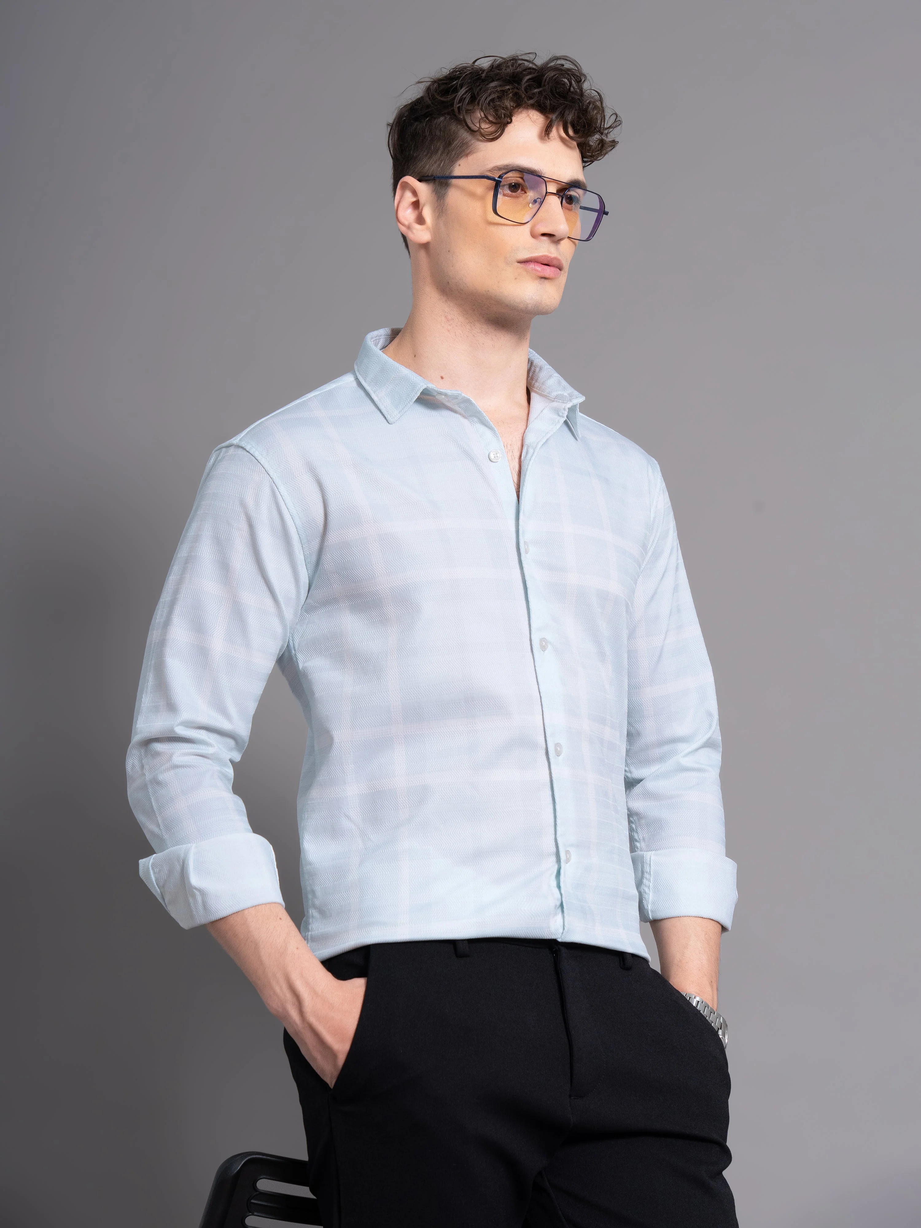 Men Beryl Blue Checks Shirt - Image 3