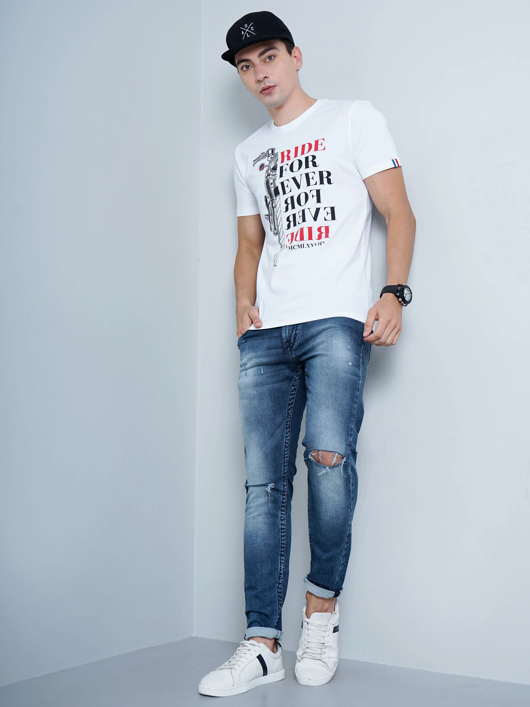 Men Bike Print White T-Shirt - Image 4