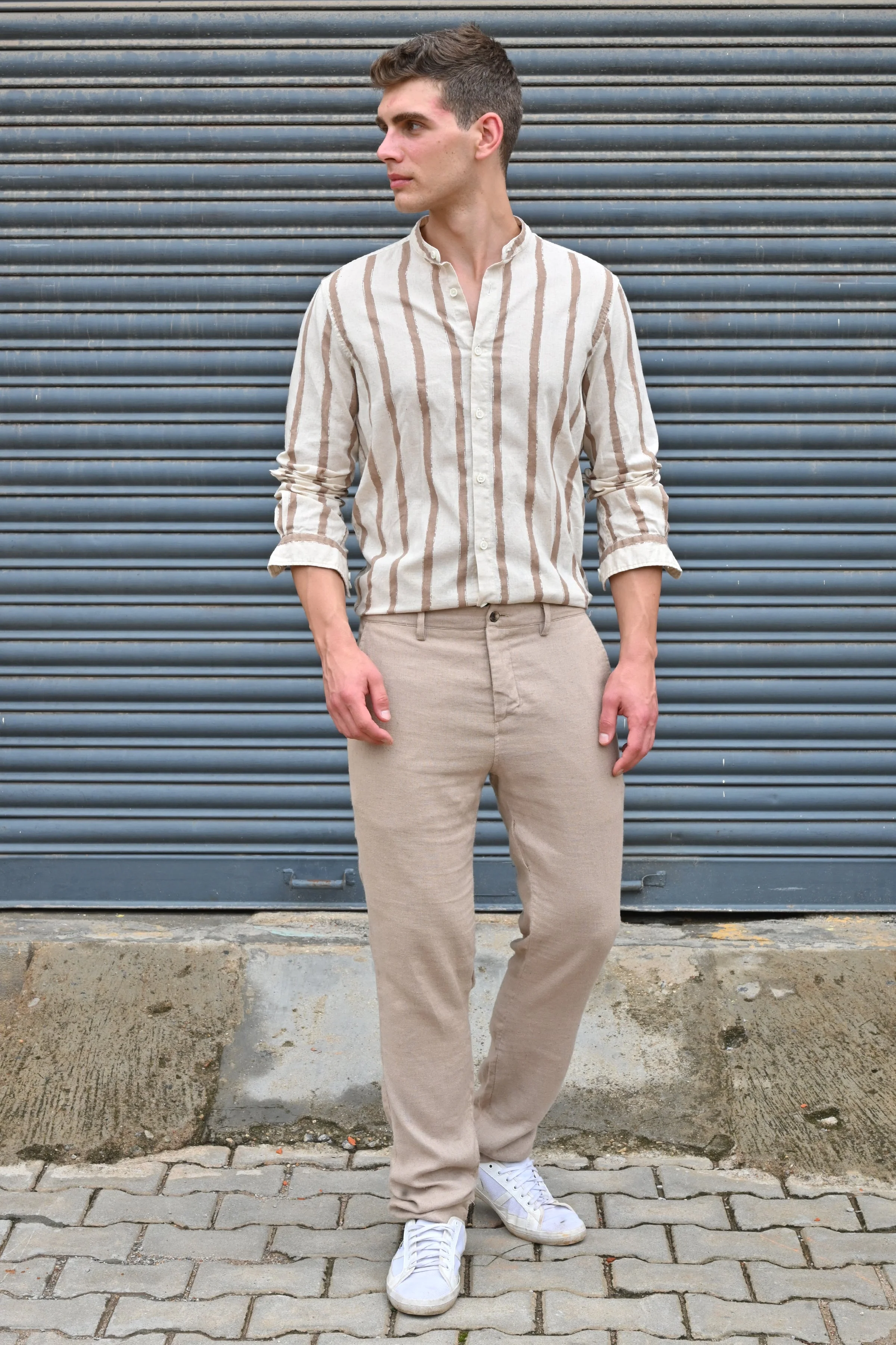 Men Billie Mao Collar Shirt Brown - Image 6