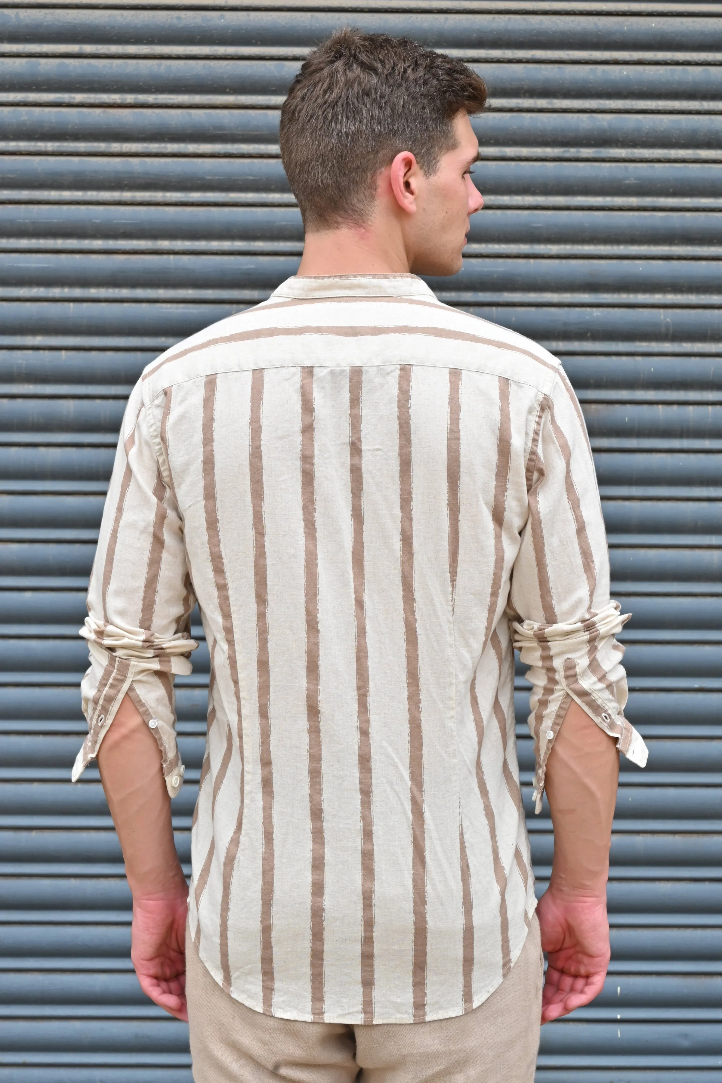 Men Billie Mao Collar Shirt Brown - Image 7