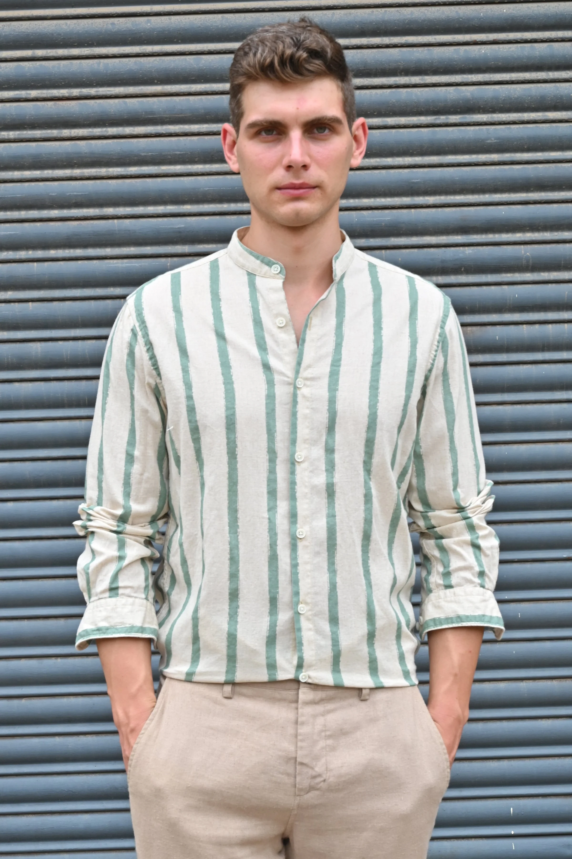 Men Billie Mao Collar Shirt Green - Image 2