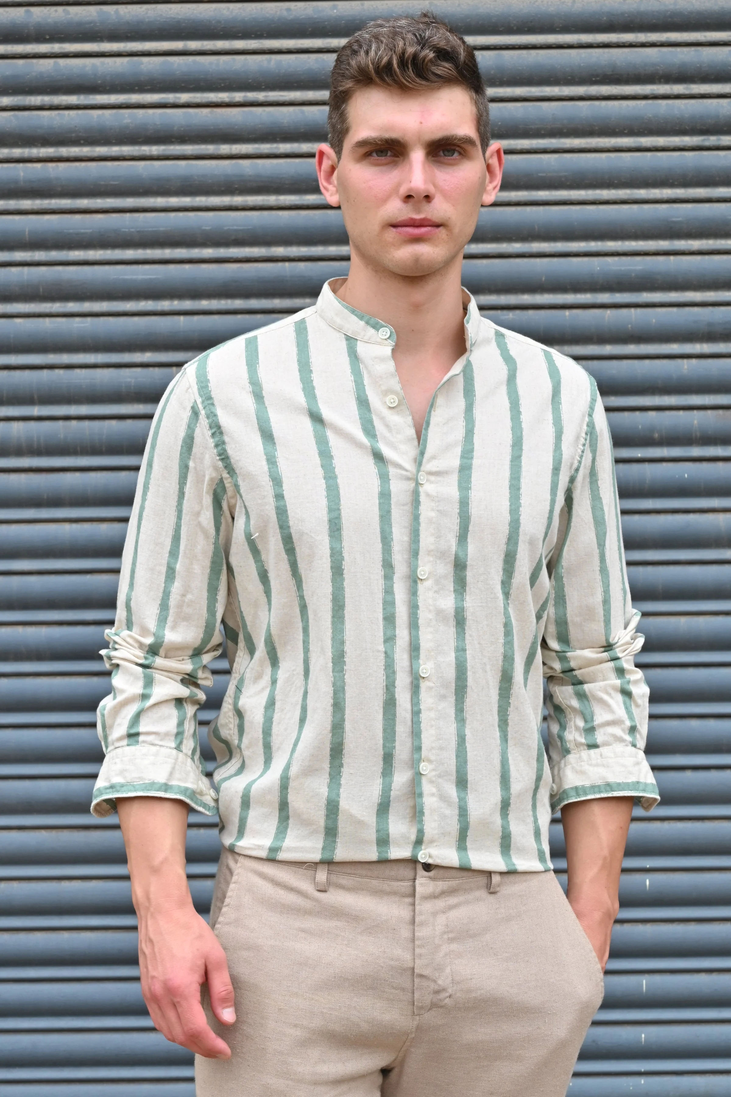 Men Billie Mao Collar Shirt Green - Image 4
