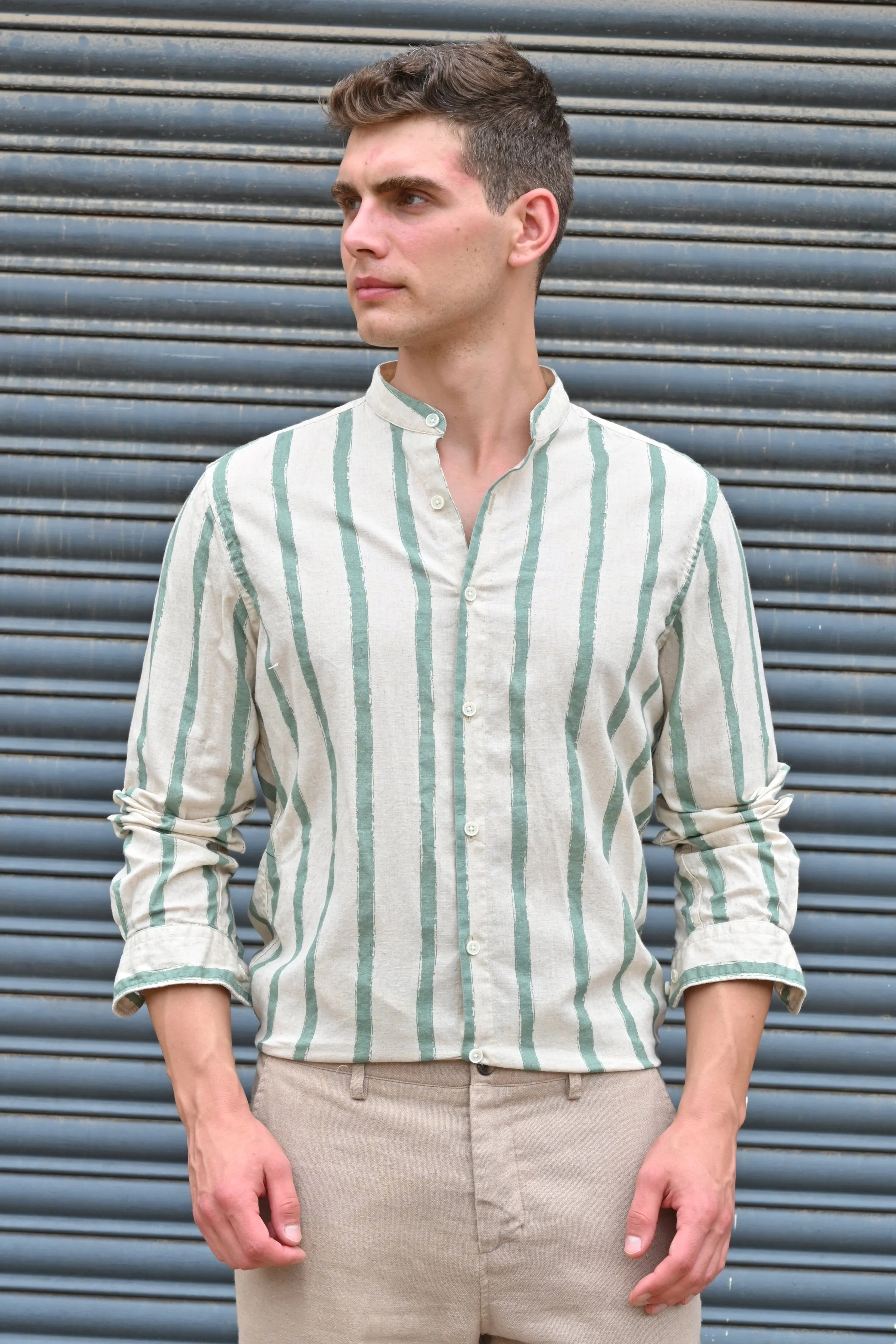 Men Billie Mao Collar Shirt Green - Image 5