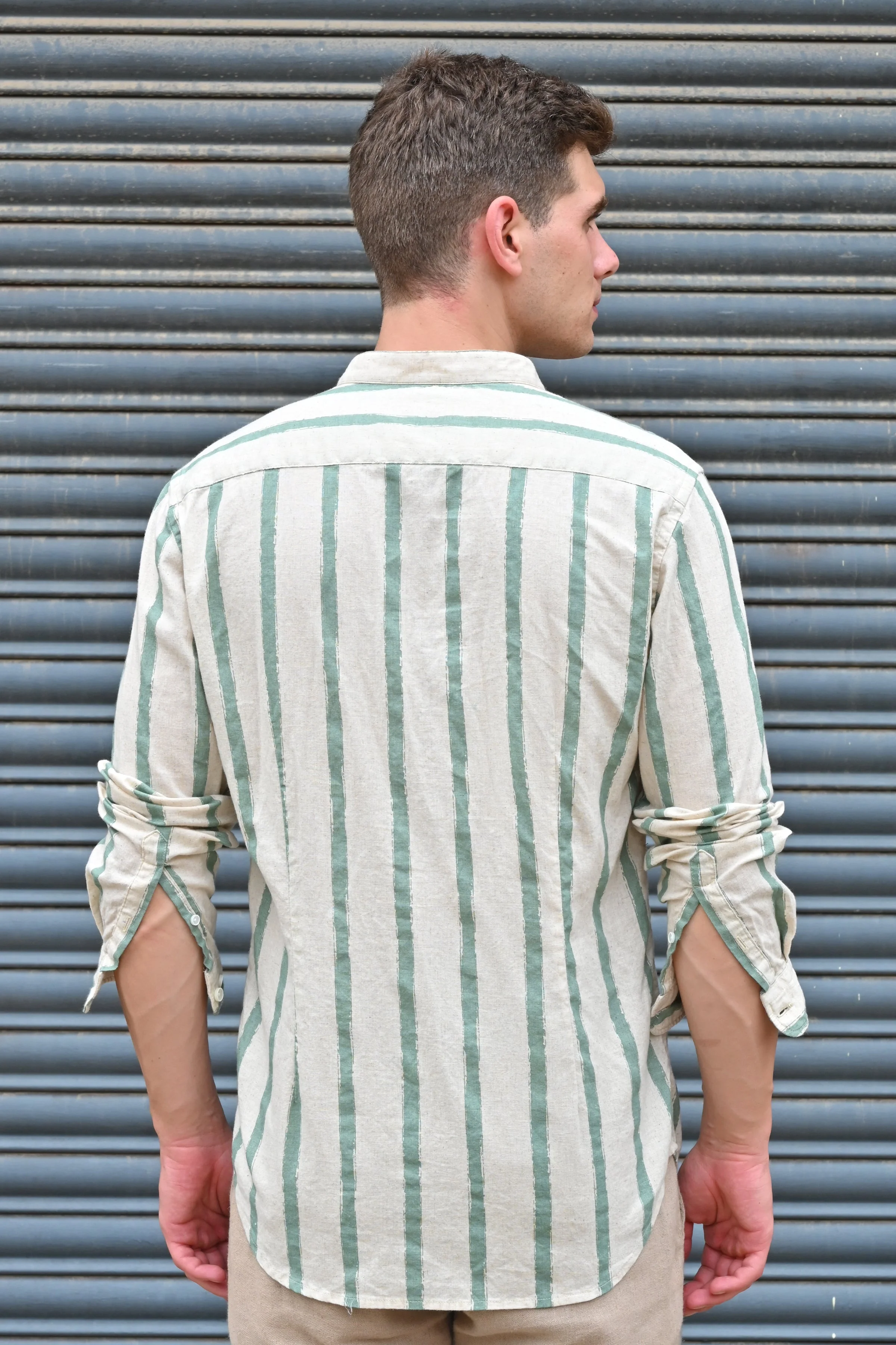 Men Billie Mao Collar Shirt Green - Image 7