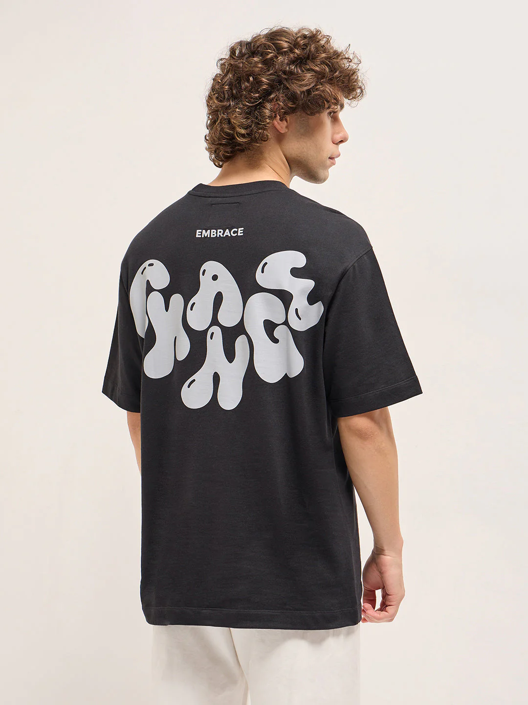 Men Black 3D Bear Graphic & Abstract Back Print Crew Neck T-shirt - Image 2