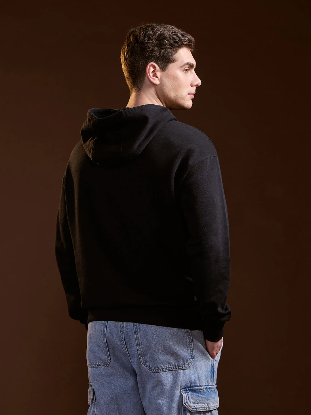 Men Black 3D Graphic Bear Design Relax Fit Hoodie - Image 2