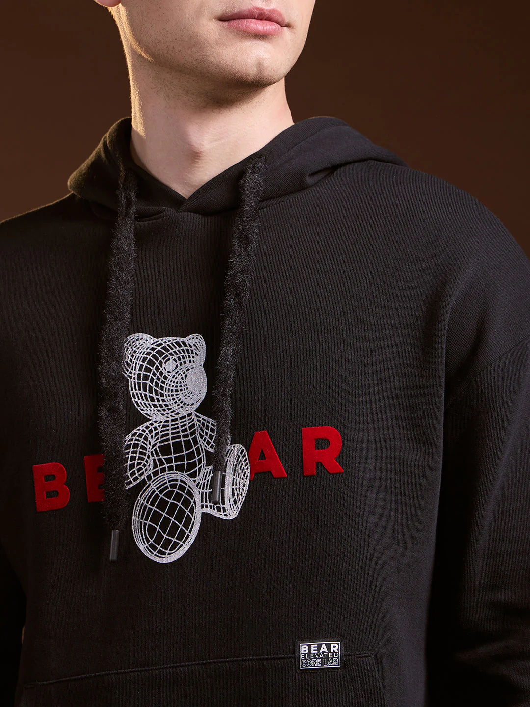 Men Black 3D Graphic Bear Design Relax Fit Hoodie - Image 5