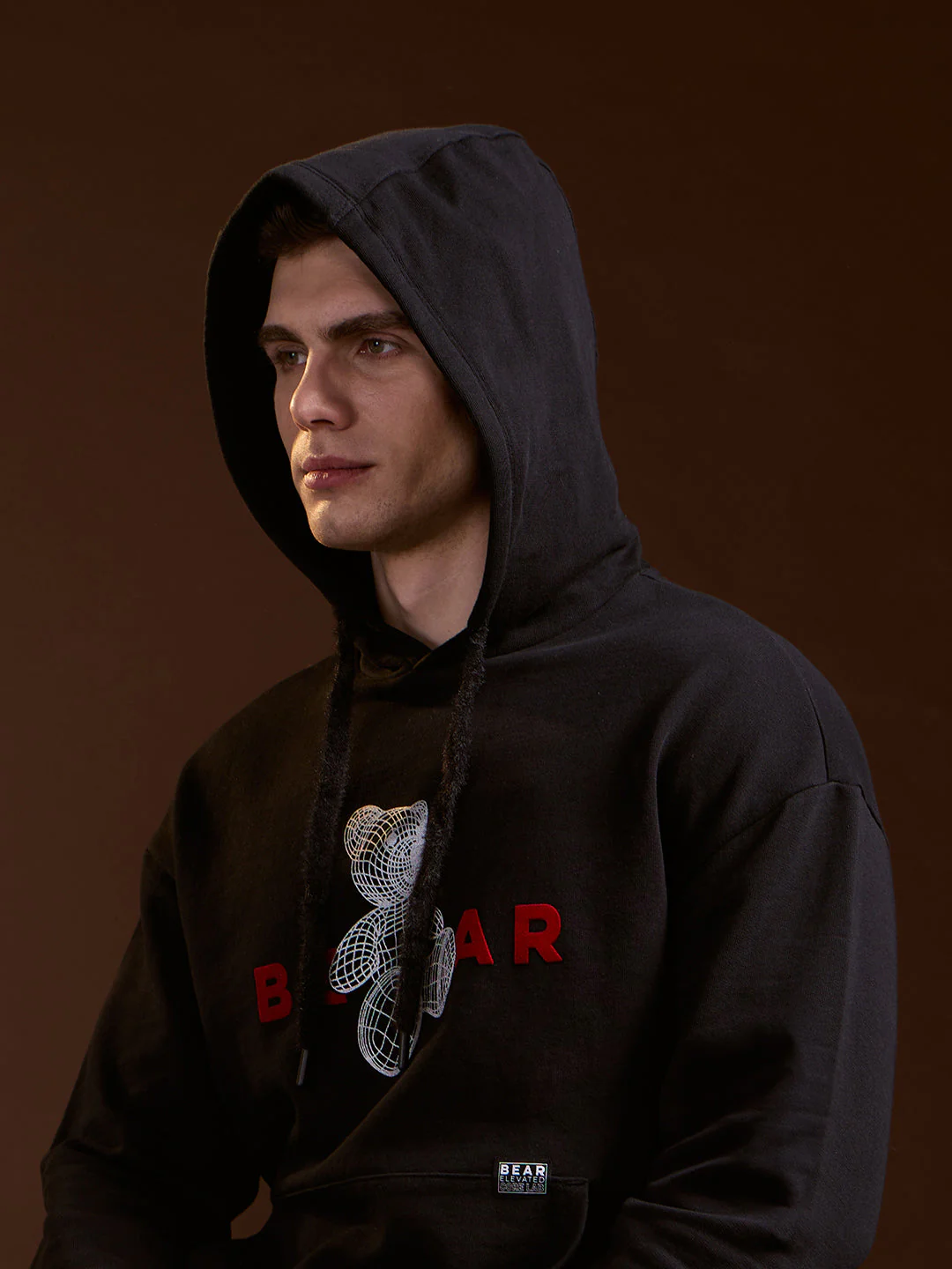 Men Black 3D Graphic Bear Design Relax Fit Hoodie - Image 6