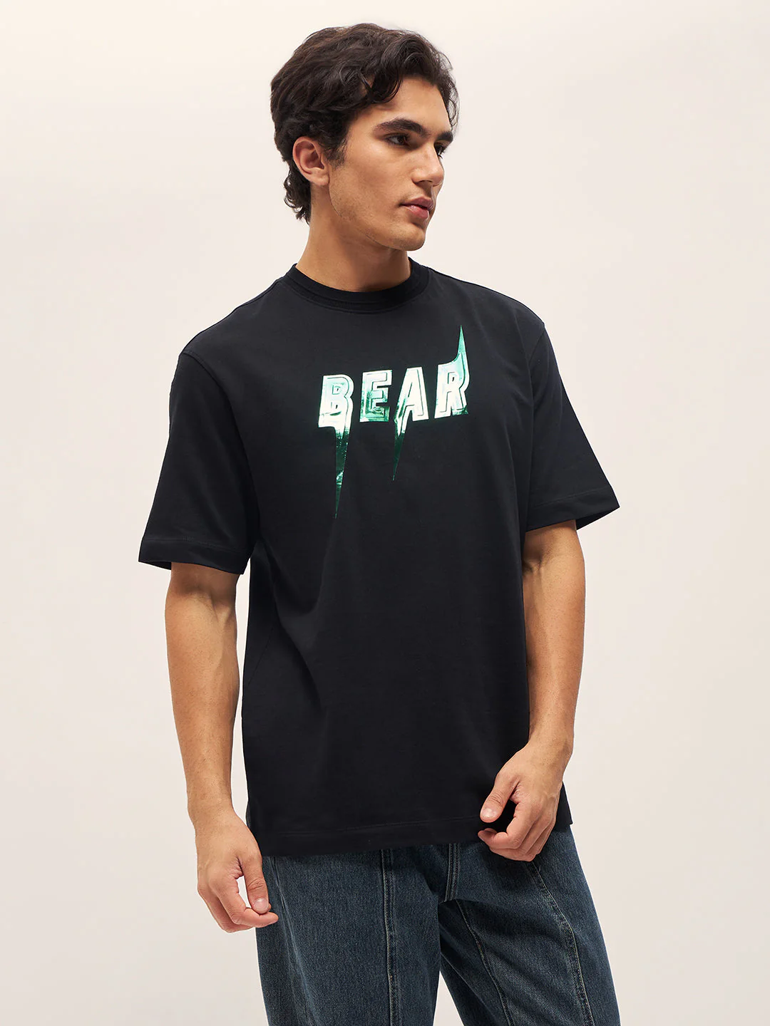 Men Black 3D graphic Design Crew Neck Oversize T-Shirt - Image 3