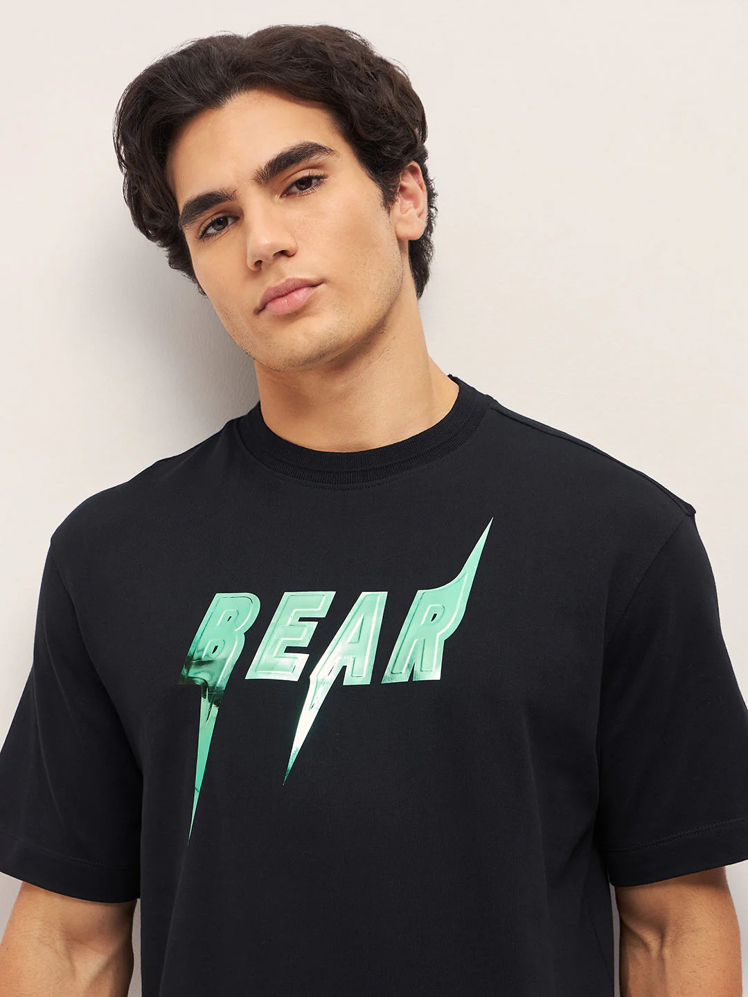 Men Black 3D graphic Design Crew Neck Oversize T-Shirt - Image 4