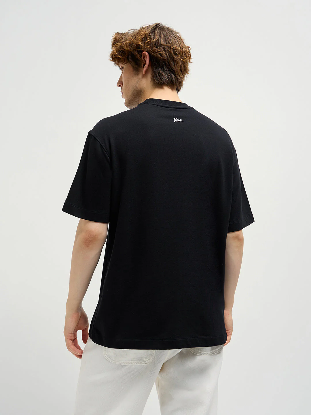 Men Black 3D graphic Print Crew Neck Oversize T-Shirt - Image 2
