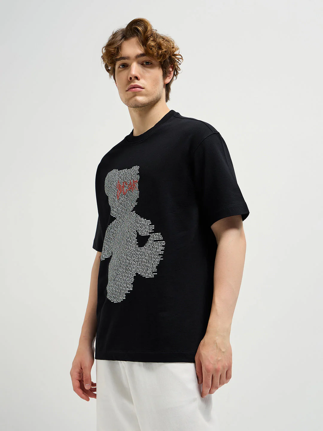 Men Black 3D graphic Print Crew Neck Oversize T-Shirt - Image 3
