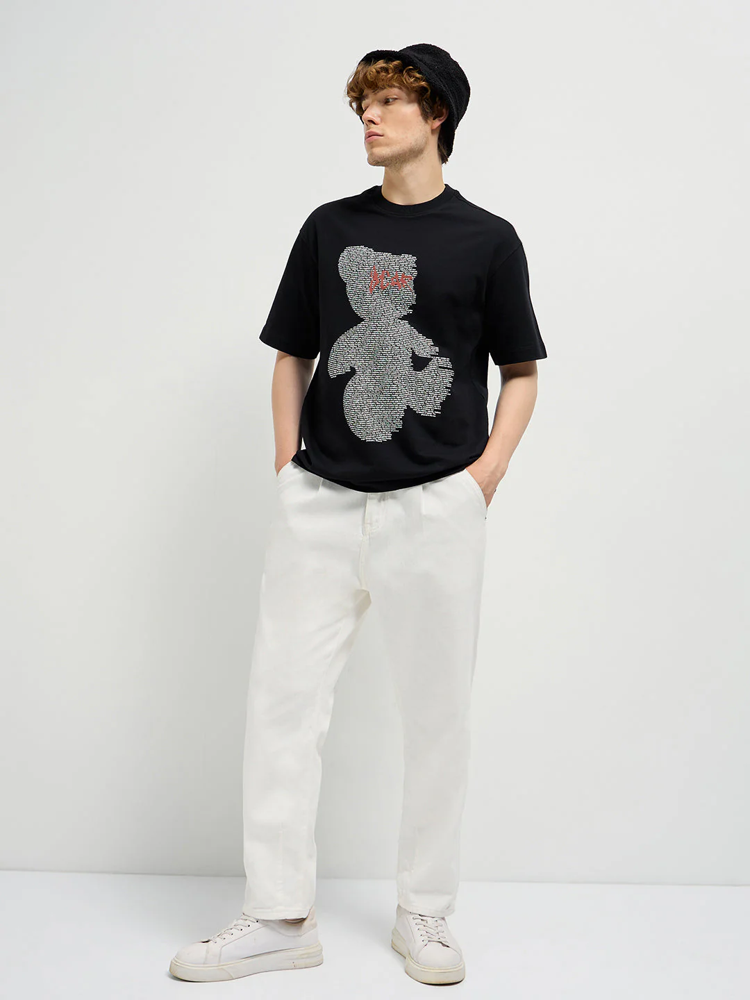 Men Black 3D graphic Print Crew Neck Oversize T-Shirt - Image 4