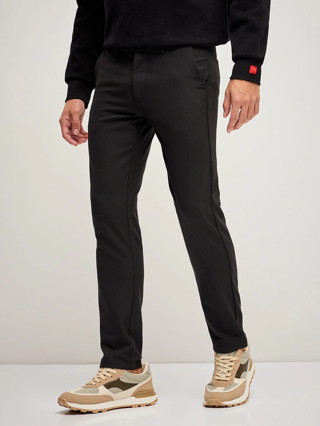 Men Black 4 Way Stretch Formal Trouser - Image 3