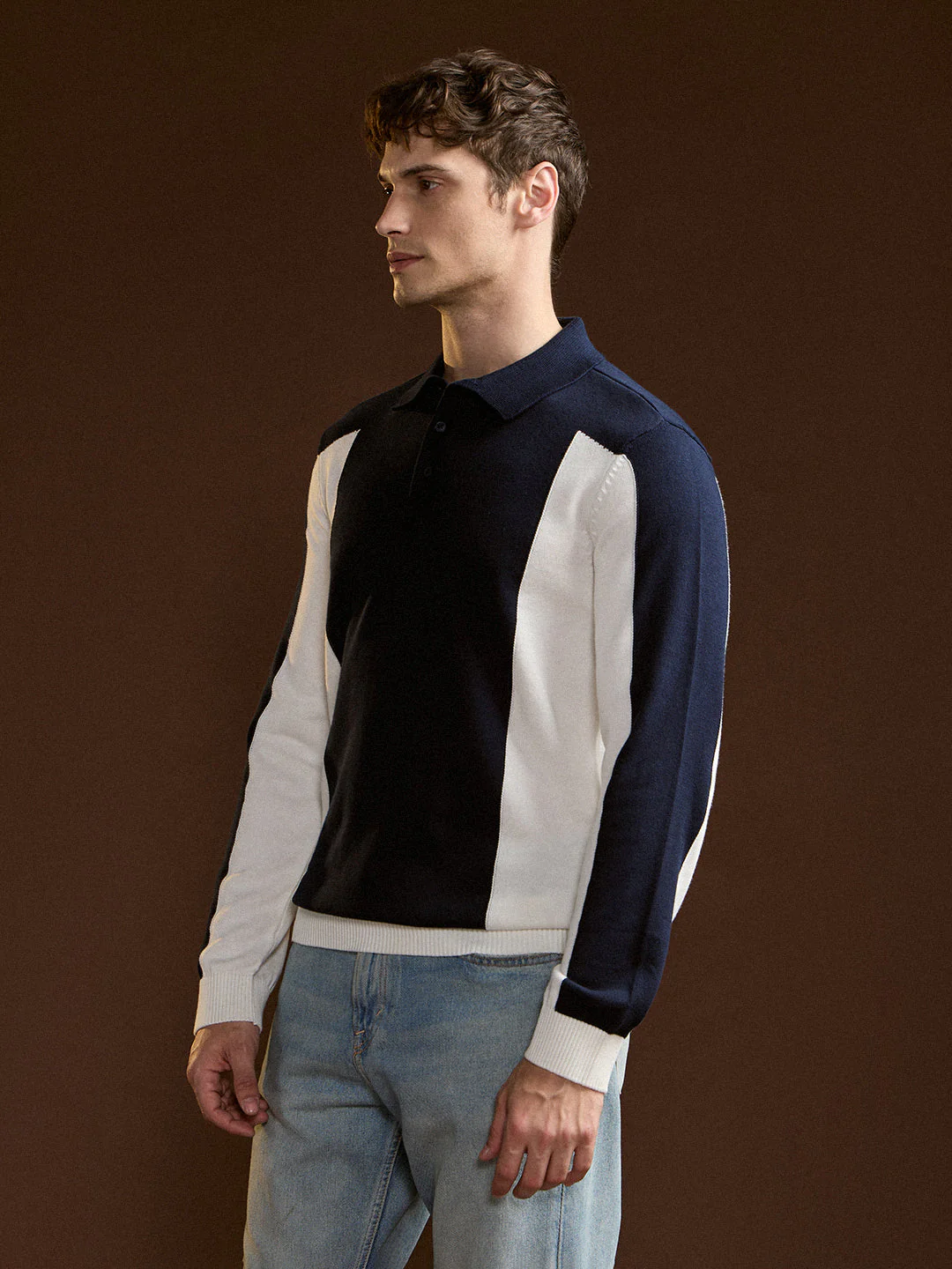 Men Black and Blue Color-Block Slim Fit Polo - Image 3