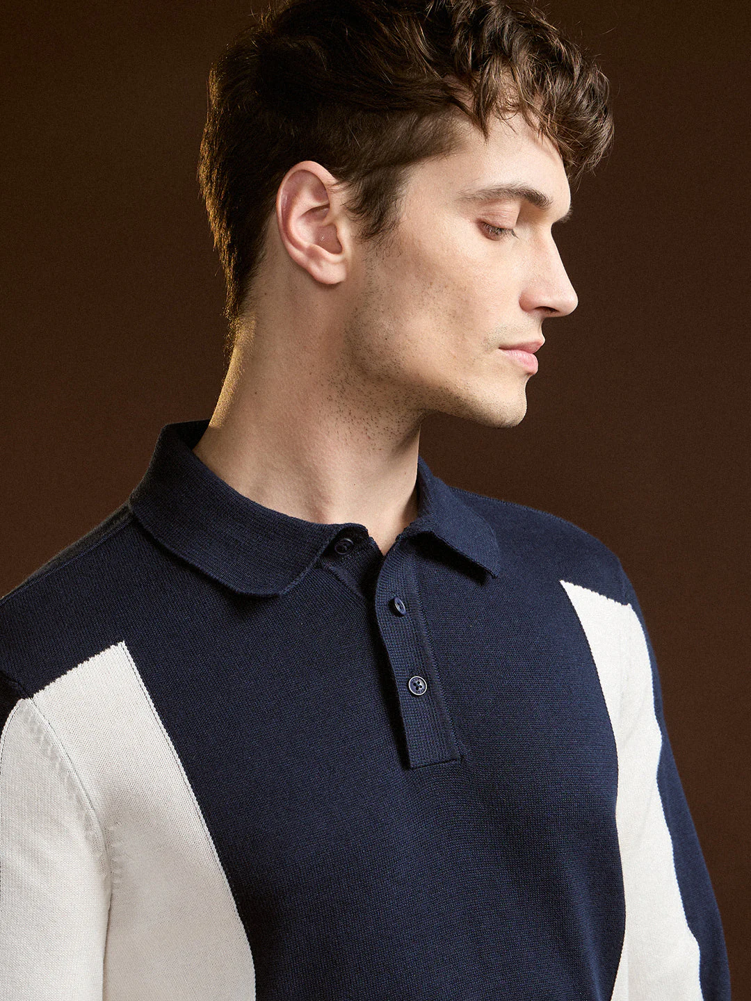 Men Black and Blue Color-Block Slim Fit Polo - Image 5
