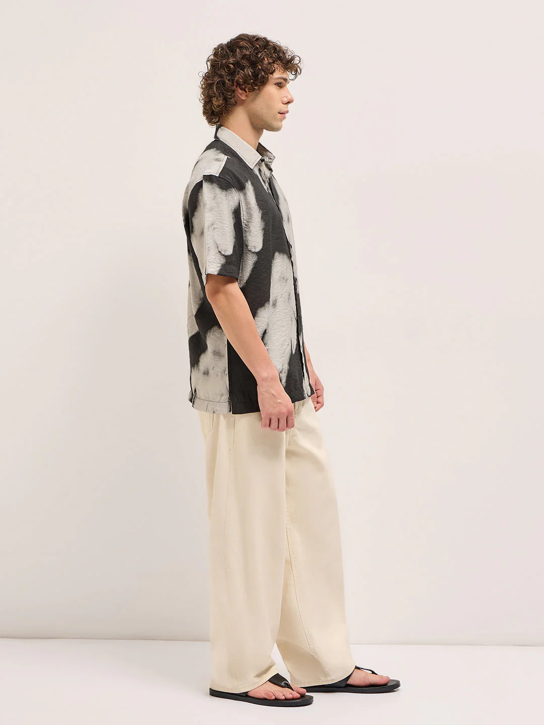 Men Black and Cream Unique abstract tie-dye effect Relax Fit Casual Shirt - Image 5