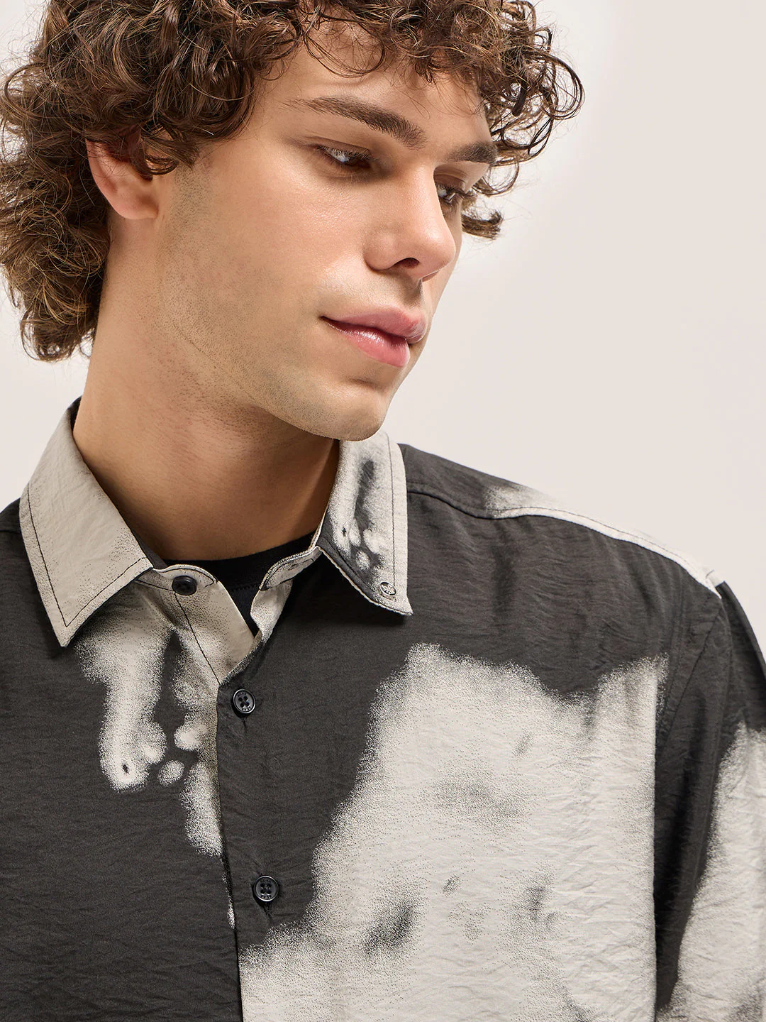Men Black and Cream Unique abstract tie-dye effect Relax Fit Casual Shirt - Image 7
