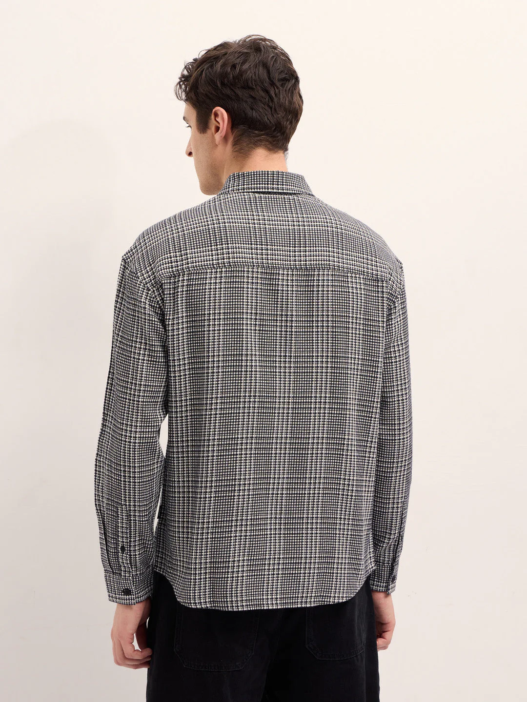 Men Black and White Checked Relax Fit Overshirt - Image 2