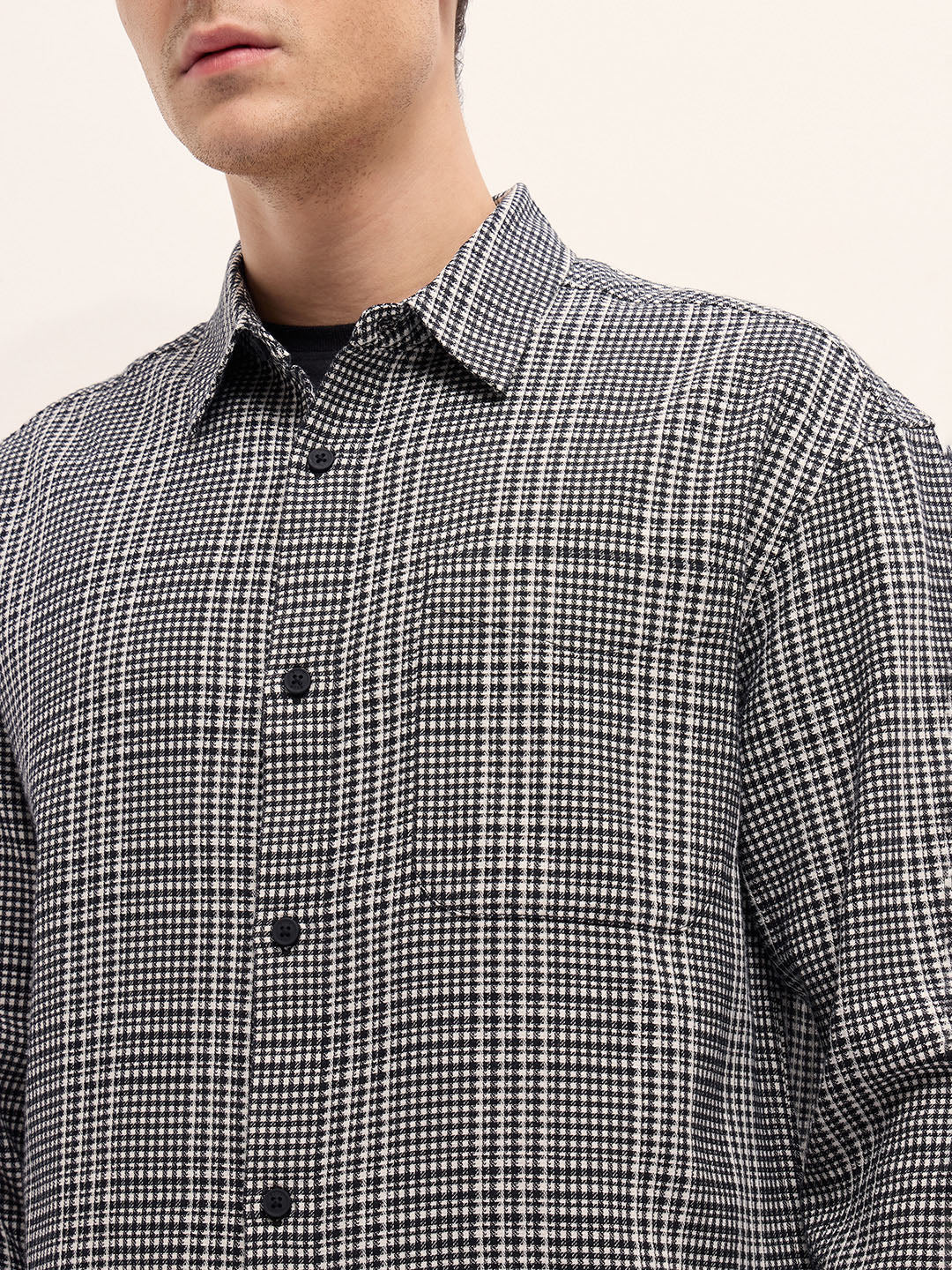 Men Black and White Checked Relax Fit Overshirt - Image 5